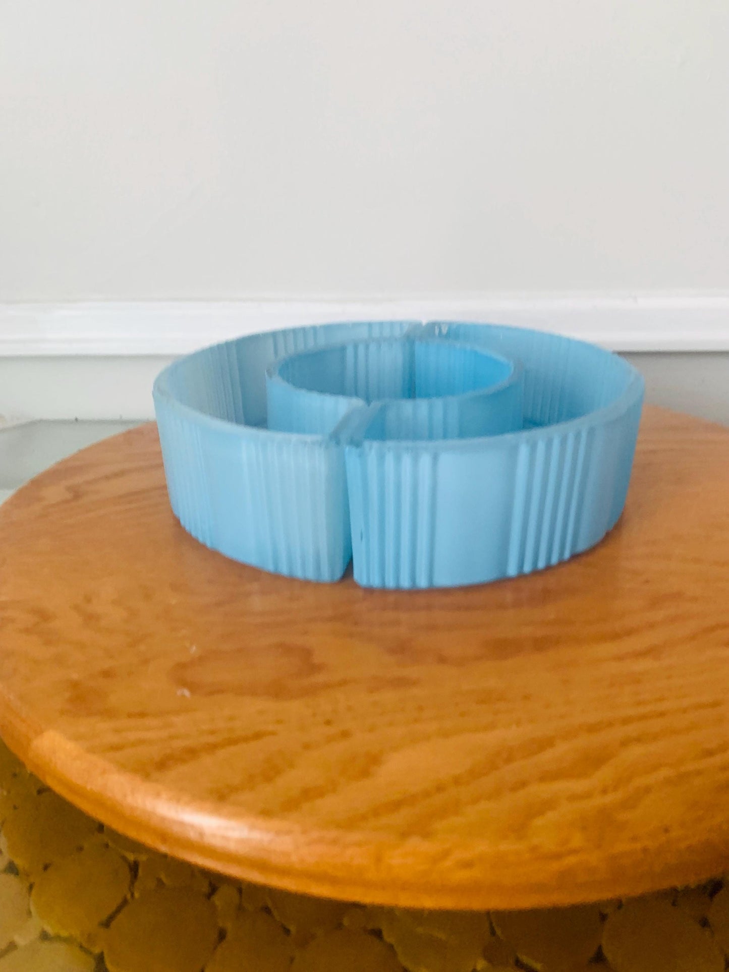 Vintage Light Blue Satin Glass 2 Piece Ring Flower Vase