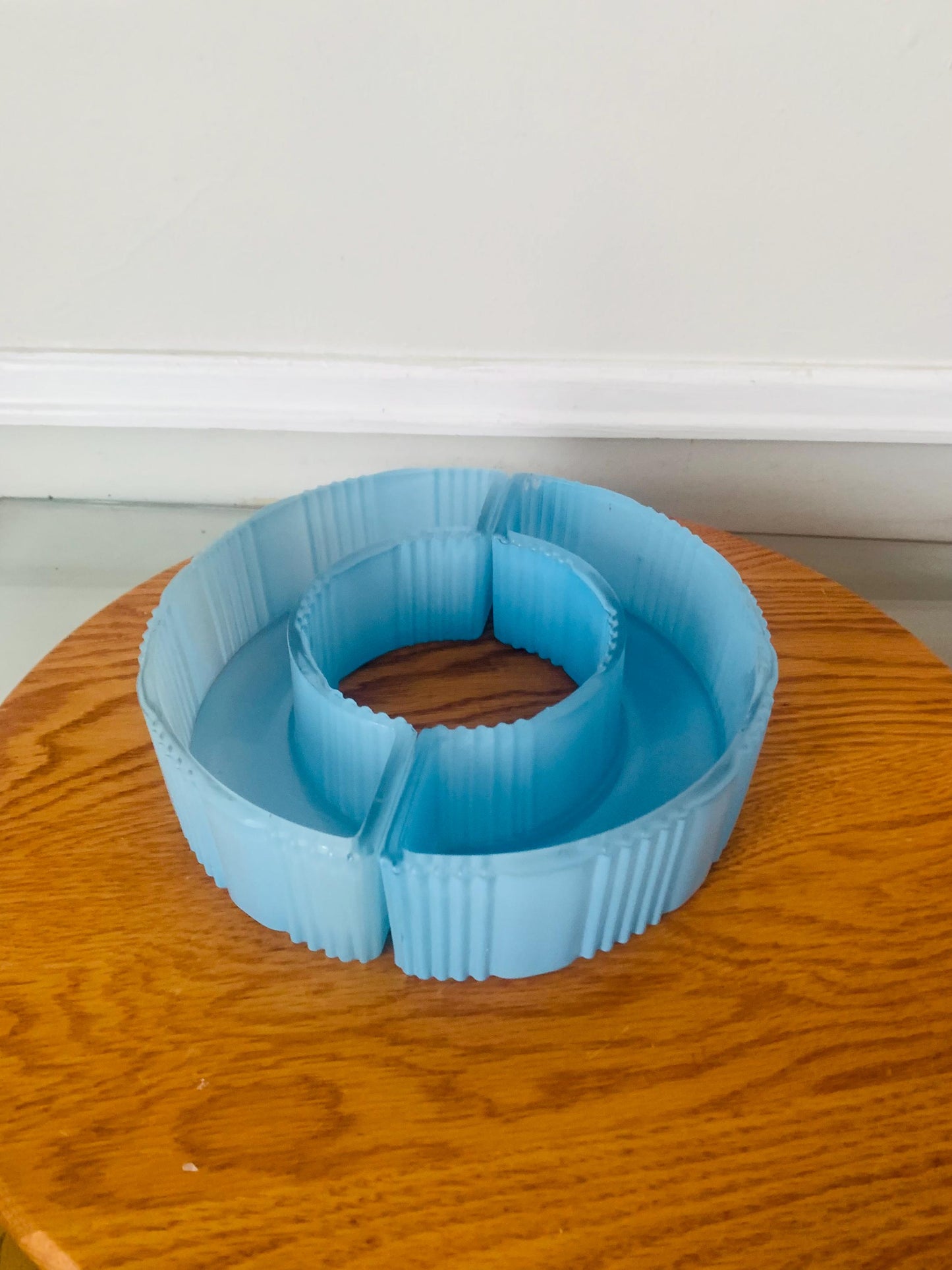 Vintage Light Blue Satin Glass 2 Piece Ring Flower Vase