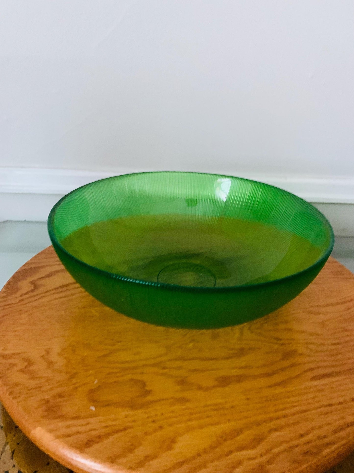 Vintage Medium Ribbed Clear Lime Green Glass Bowl