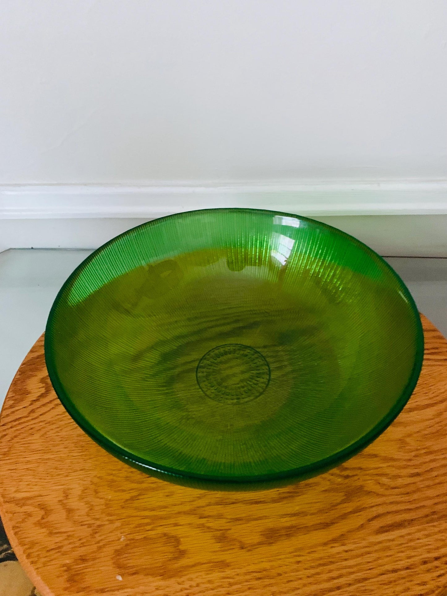 Vintage Medium Ribbed Clear Lime Green Glass Bowl
