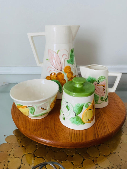 Vintage Set of 4 Hand Painted Ceramic Pitcher Set Made in Canada