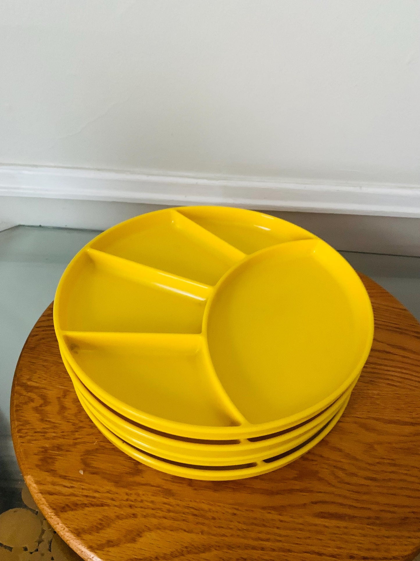 Set of 4 Vintage Elco Sunny Yellow Plastic Fondue Plates Made in USA