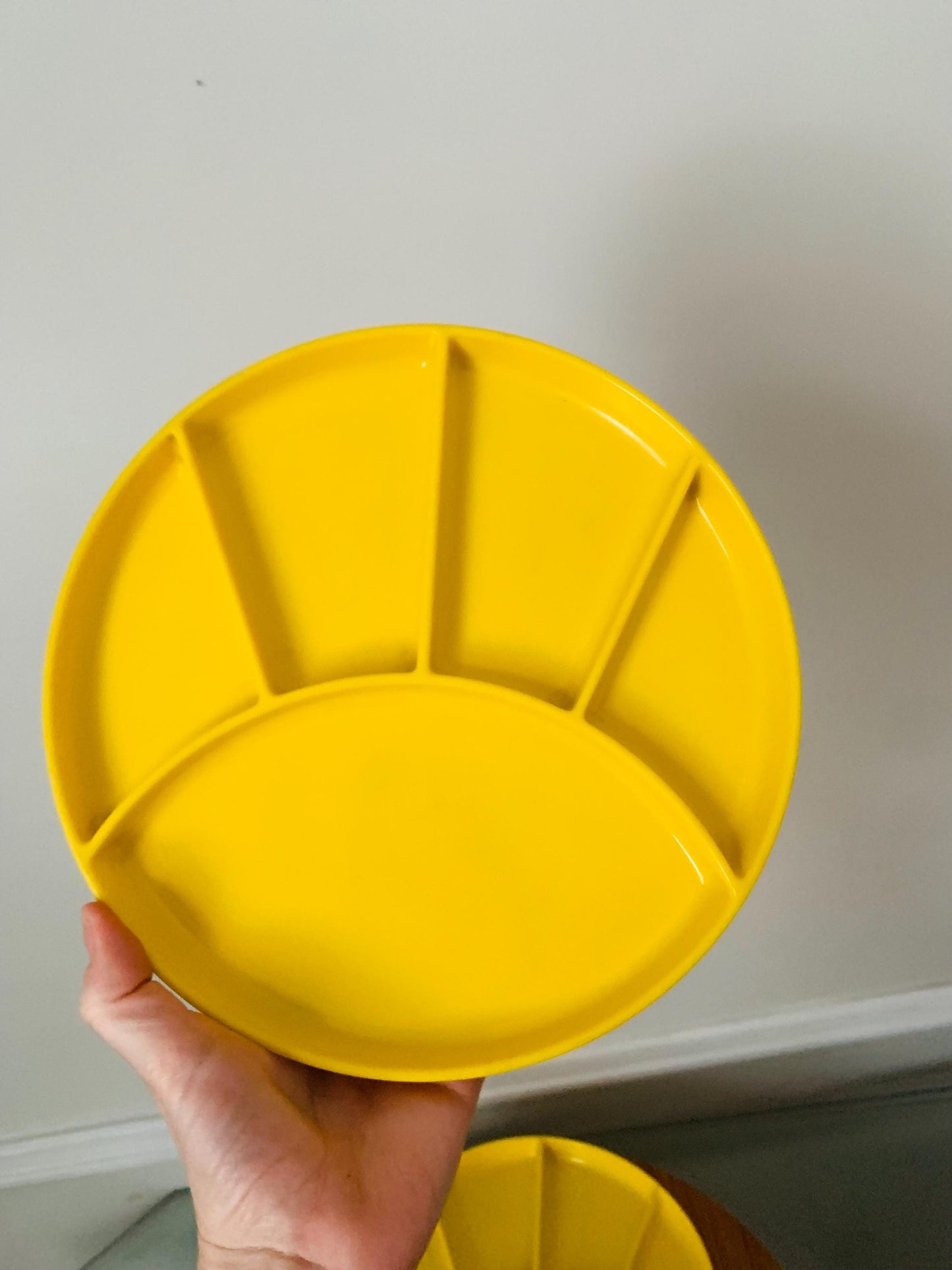 Set of 4 Vintage Elco Sunny Yellow Plastic Fondue Plates Made in USA