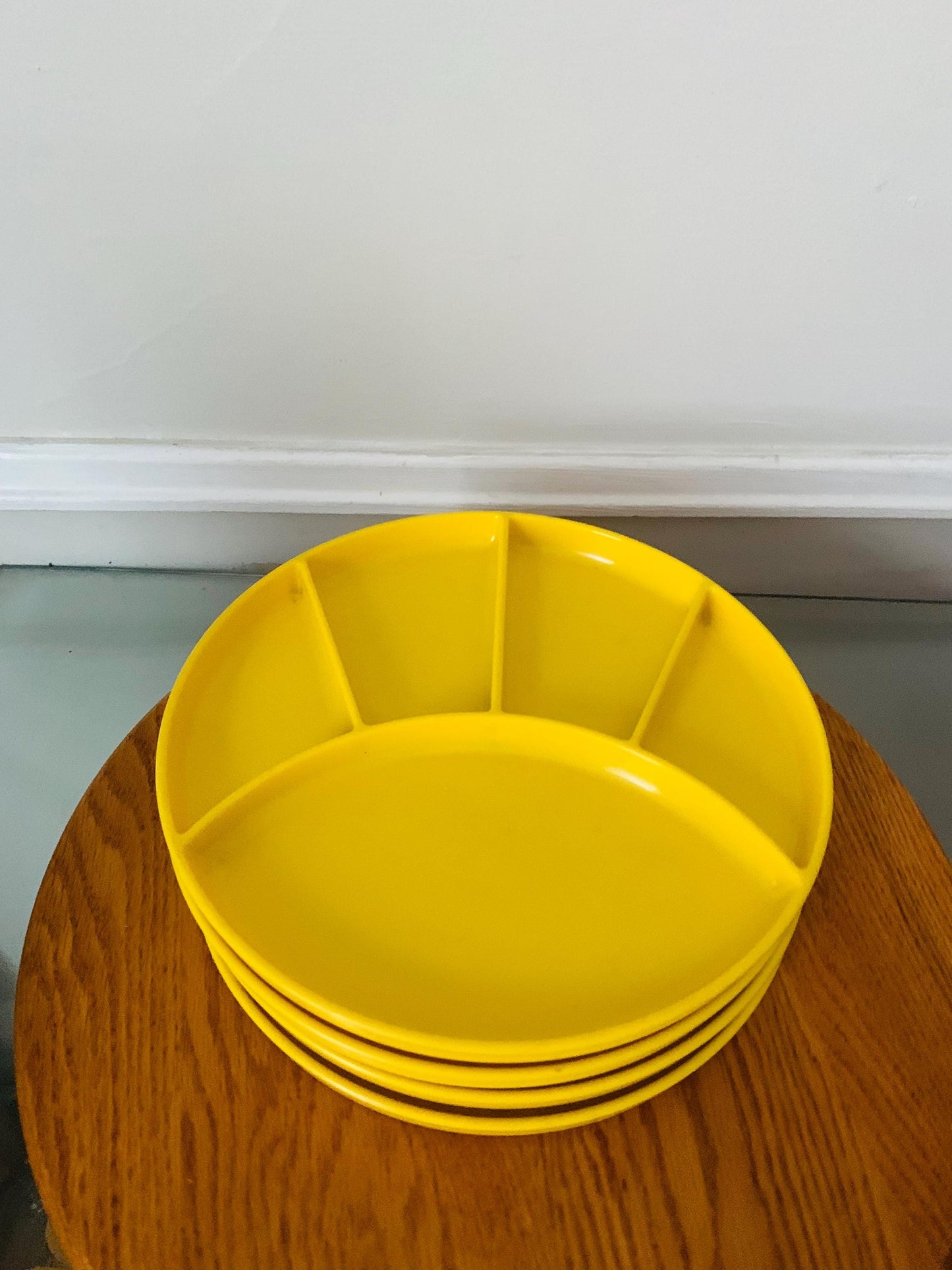 Set of 4 Vintage Elco Sunny Yellow Plastic Fondue Plates Made in USA