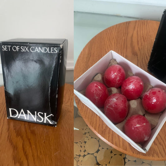 Set of 6 Vintage Dansk Red Egg Shaped Candles in Original Box Made in Hong Kong