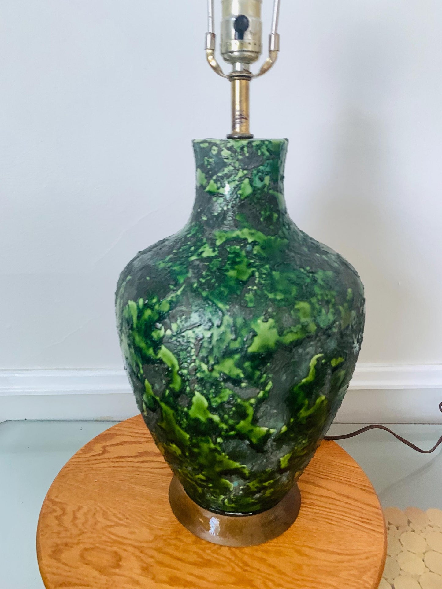 Large MCM Green Textured Pottery Lamp  Shade not Included