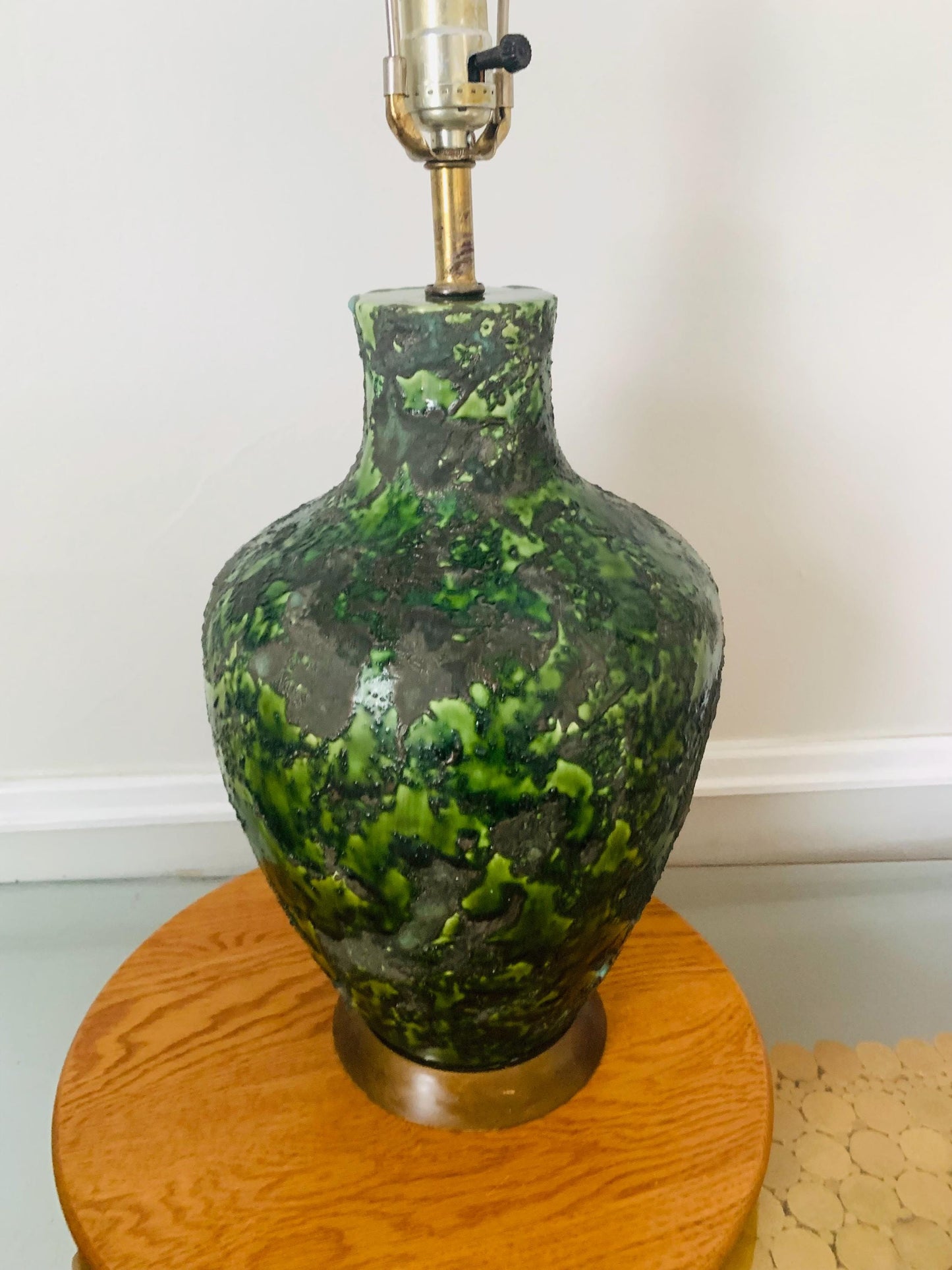 Large MCM Green Textured Pottery Lamp  Shade not Included