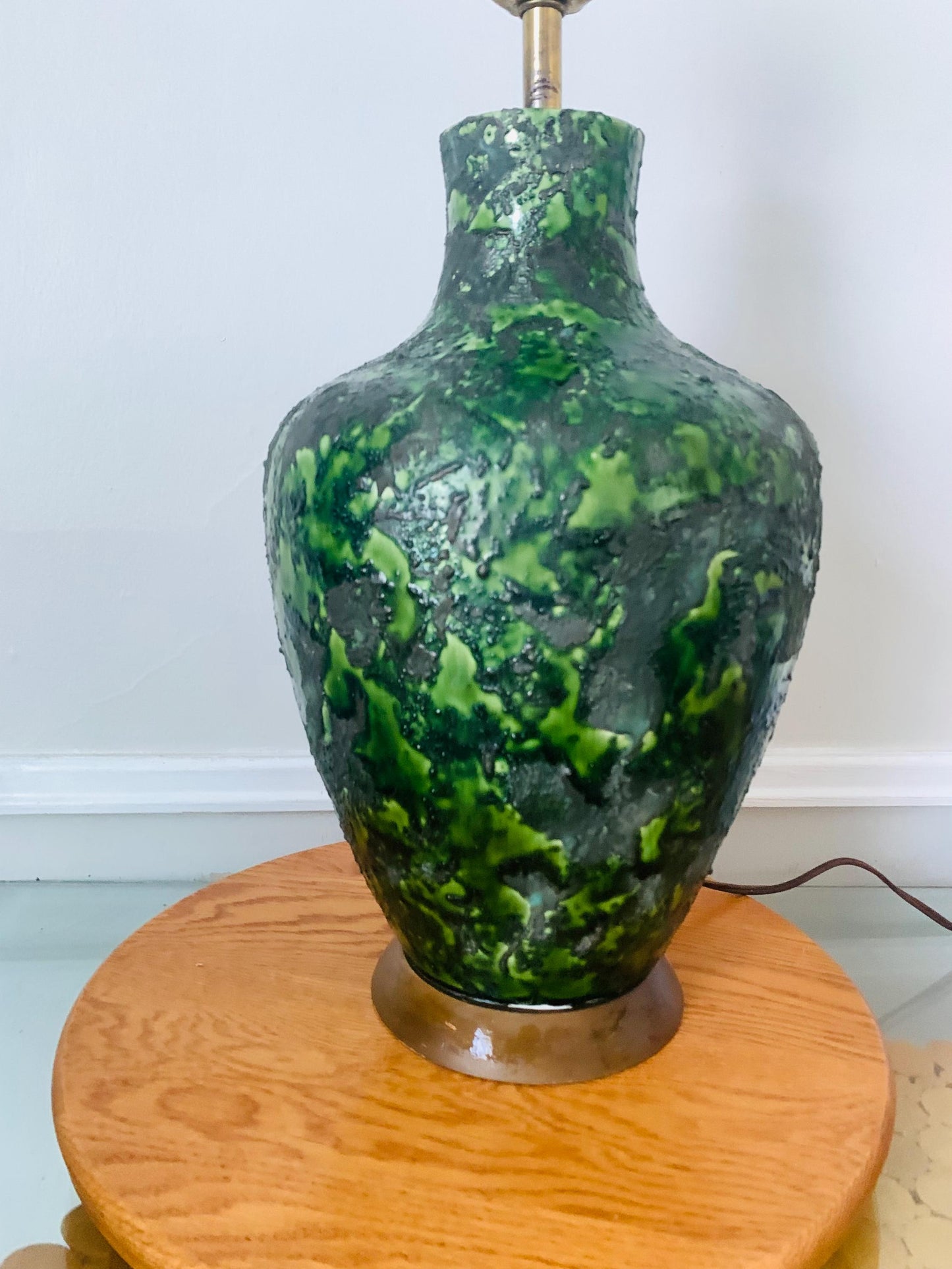 Large MCM Green Textured Pottery Lamp  Shade not Included