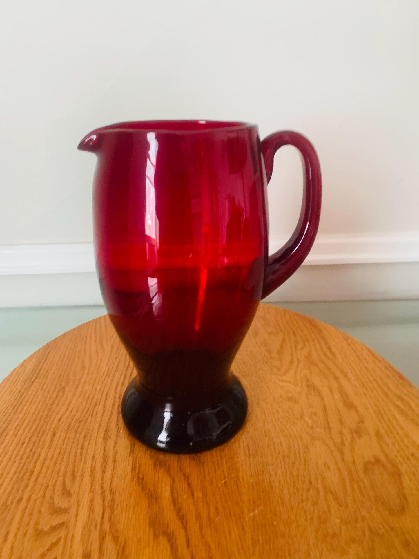 Vintage Red  Handblown Whitefriars Ruby Red Glass Pitcher