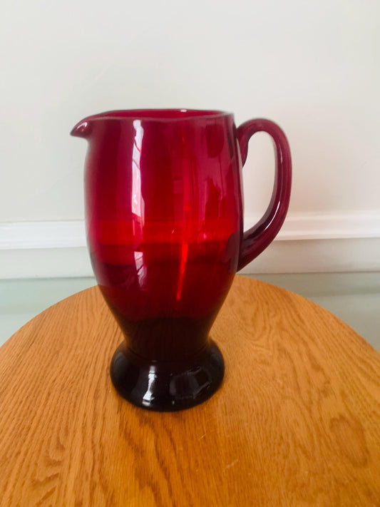 Vintage Red  Handblown Whitefriars Ruby Red Glass Pitcher