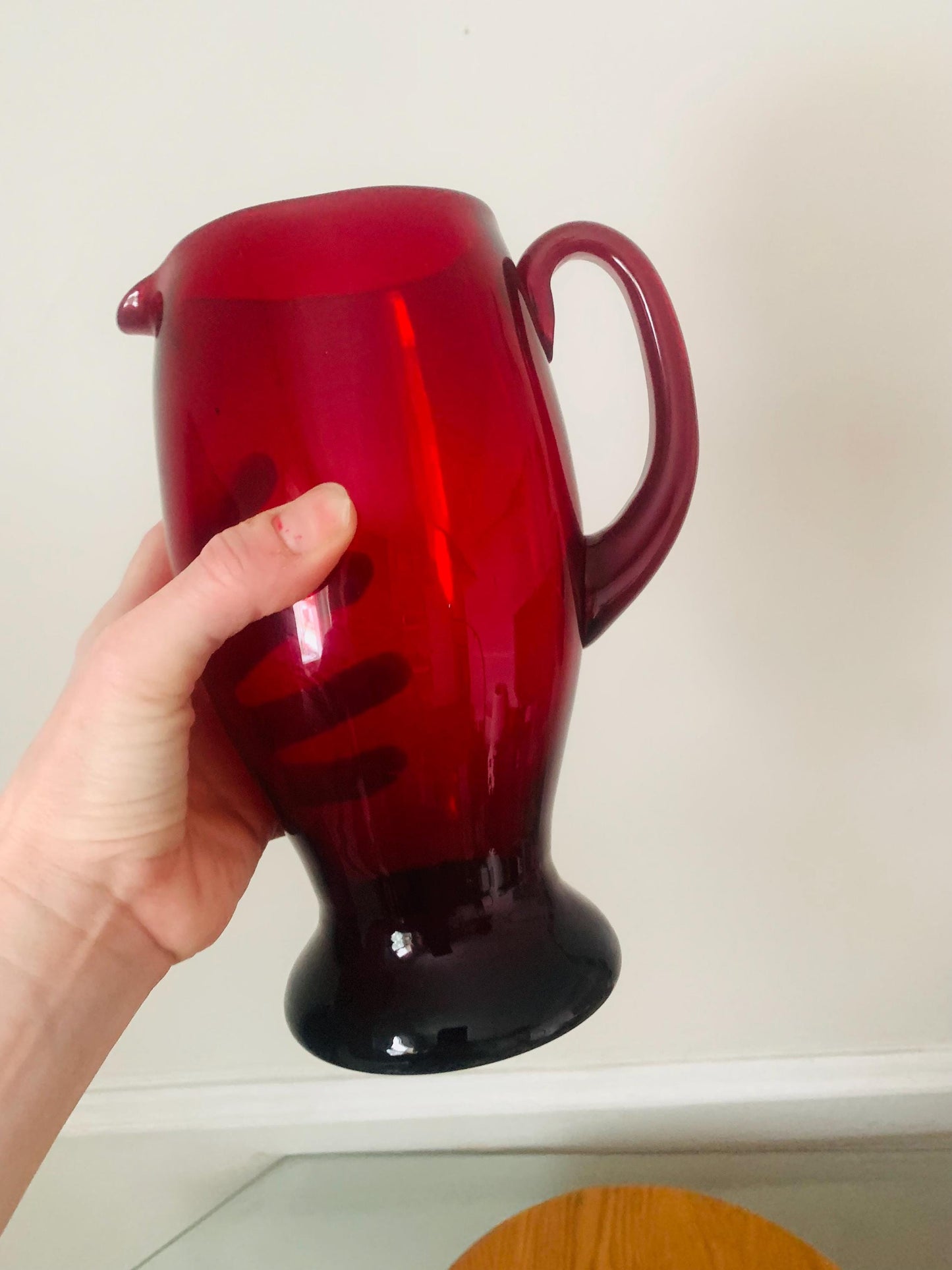 Vintage Red  Handblown Whitefriars Ruby Red Glass Pitcher