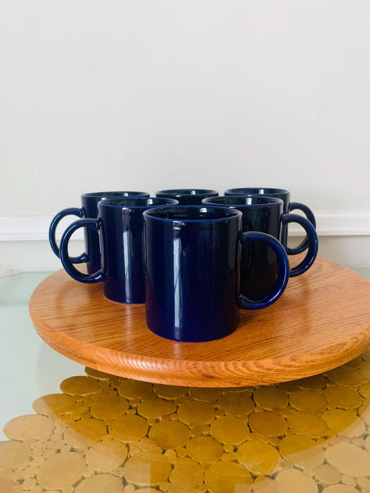 Set of 6 Retro Cobalt Blue Ceramic Mugs