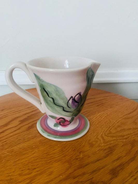 Handmade Hillborn Pottery Creamer with Pink Flower Made in Canada