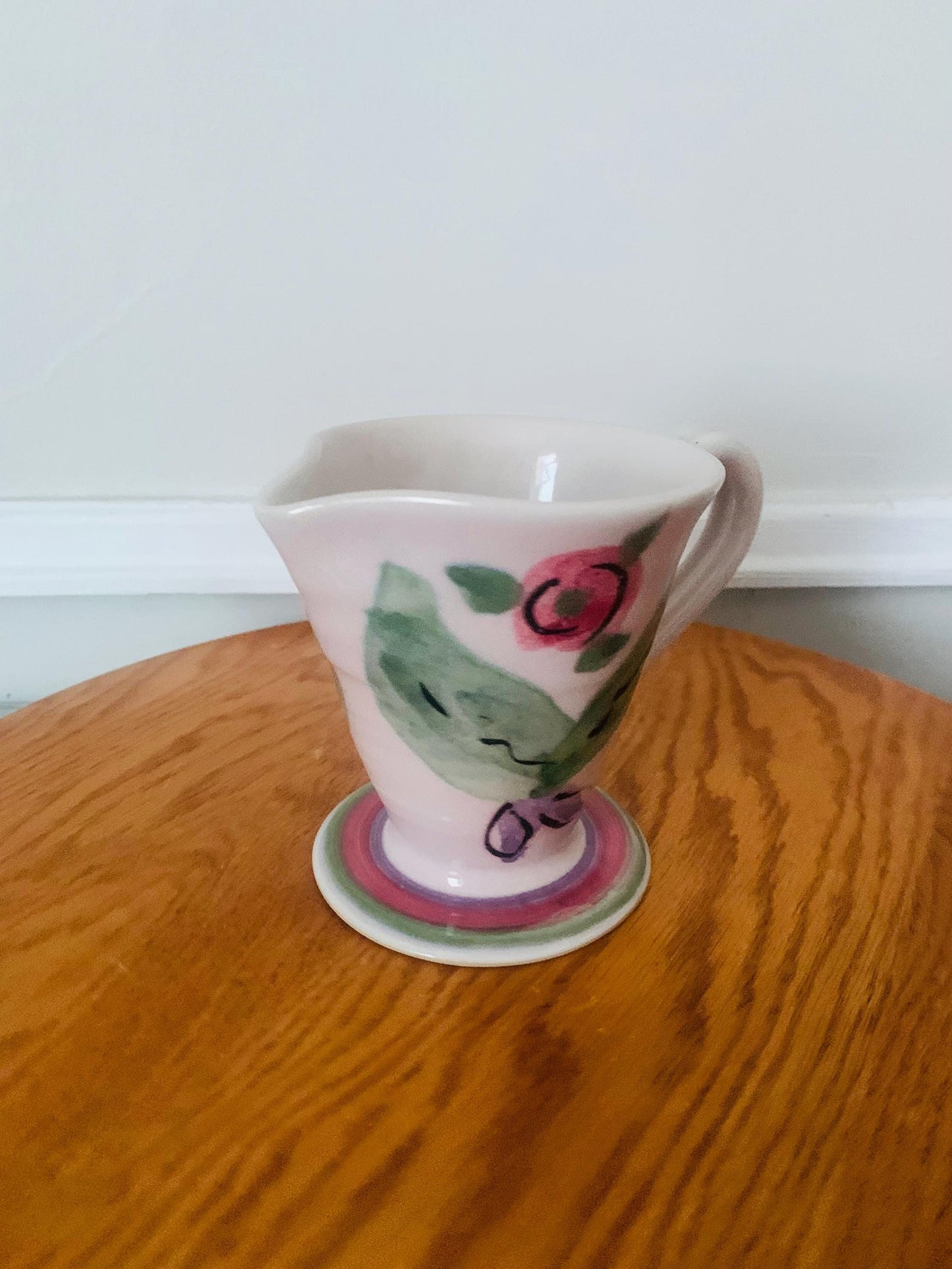 Handmade Hillborn Pottery Creamer with Pink Flower Made in Canada