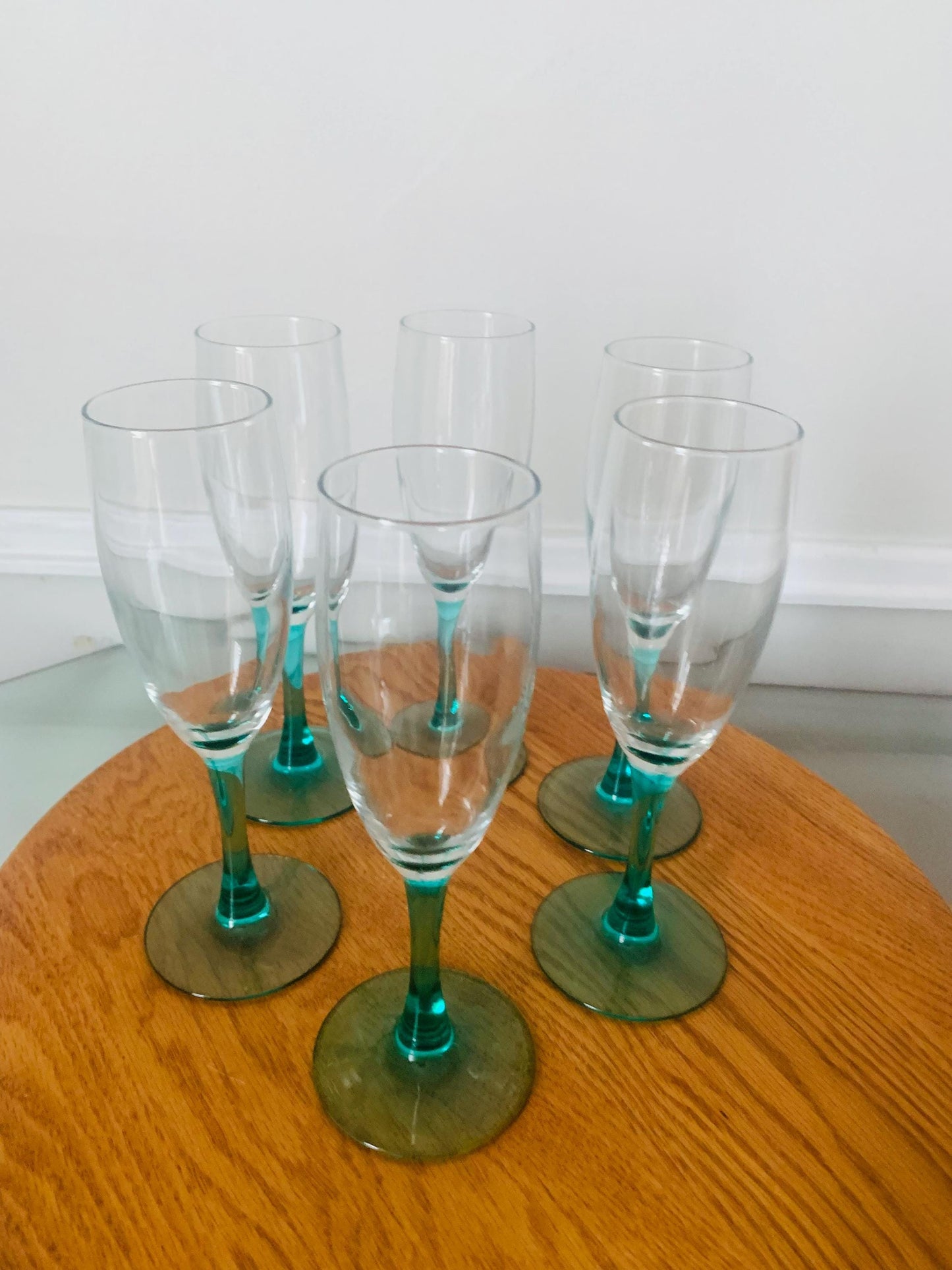 Retro Set of 6 Teal Stem Champagne Glasses