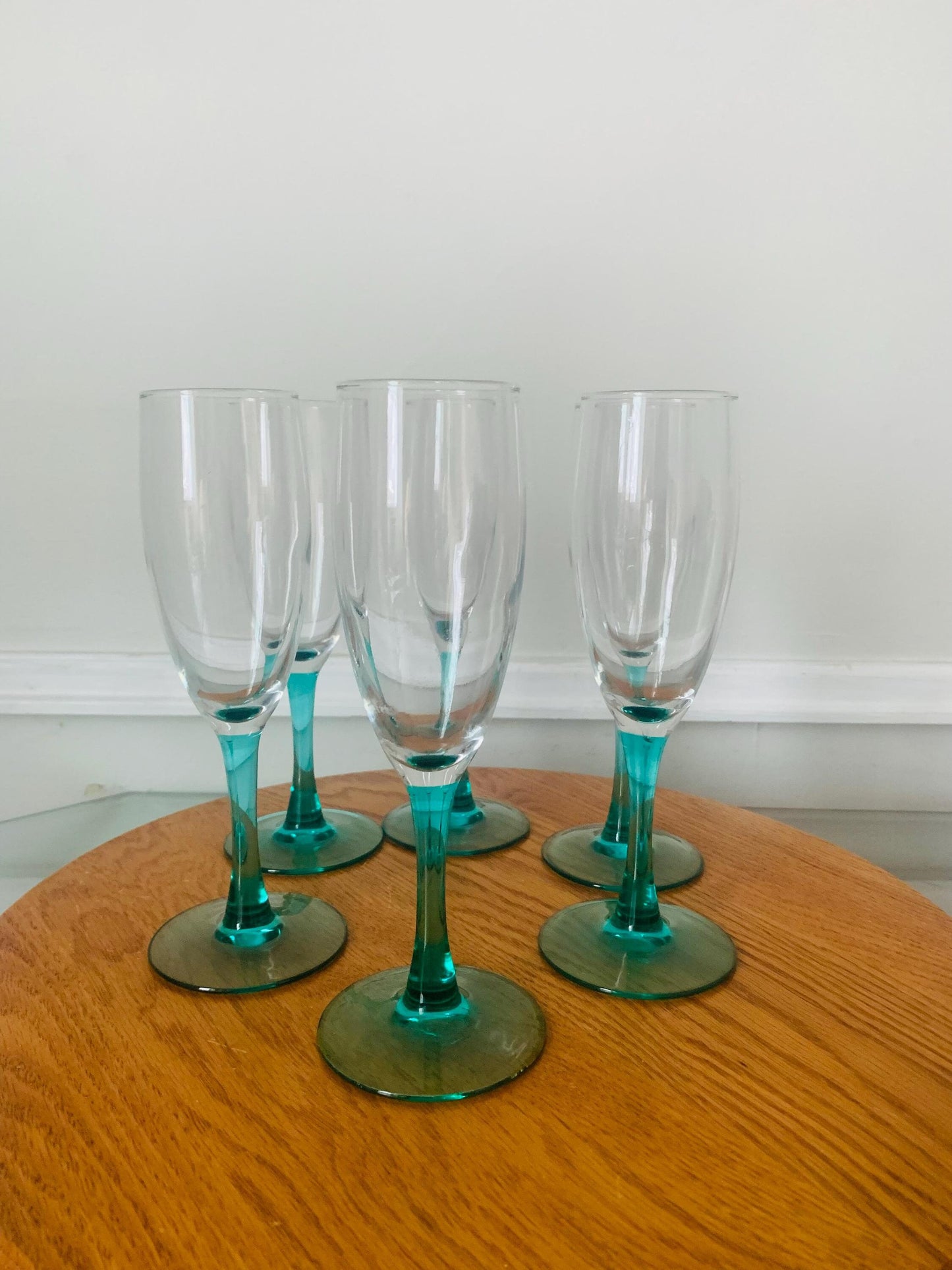 Retro Set of 6 Teal Stem Champagne Glasses