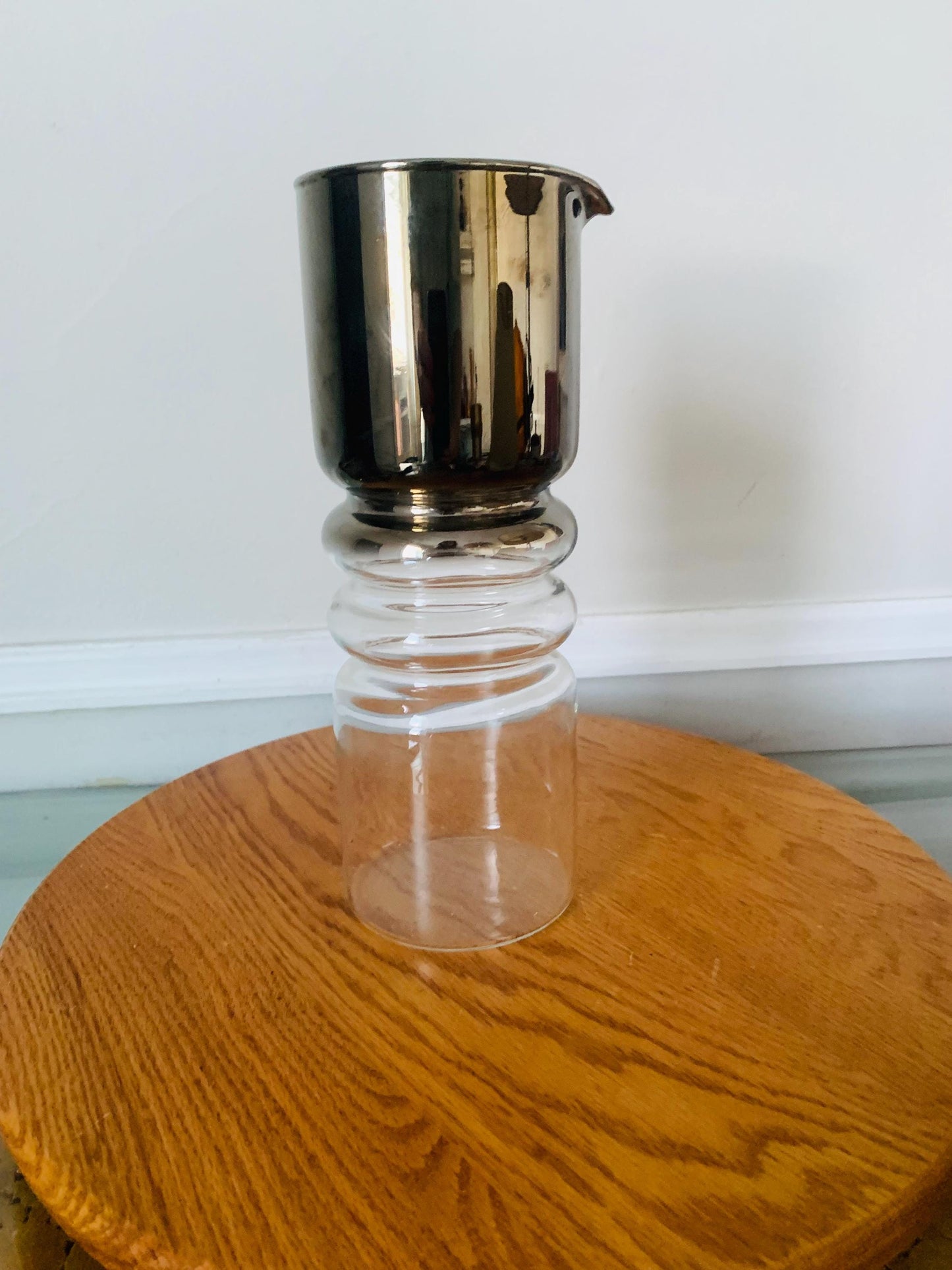 Vintage Tall MCM Silver Fade Glass Decanter