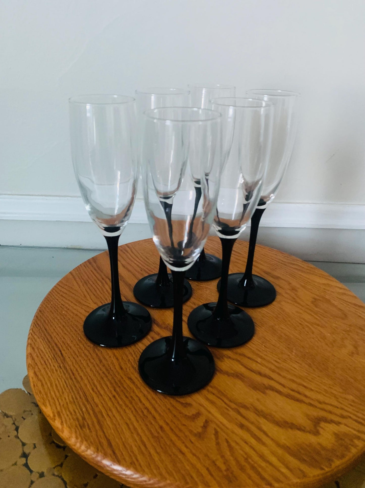 Vintage Set of 6 Black Stem Champagne Flutes