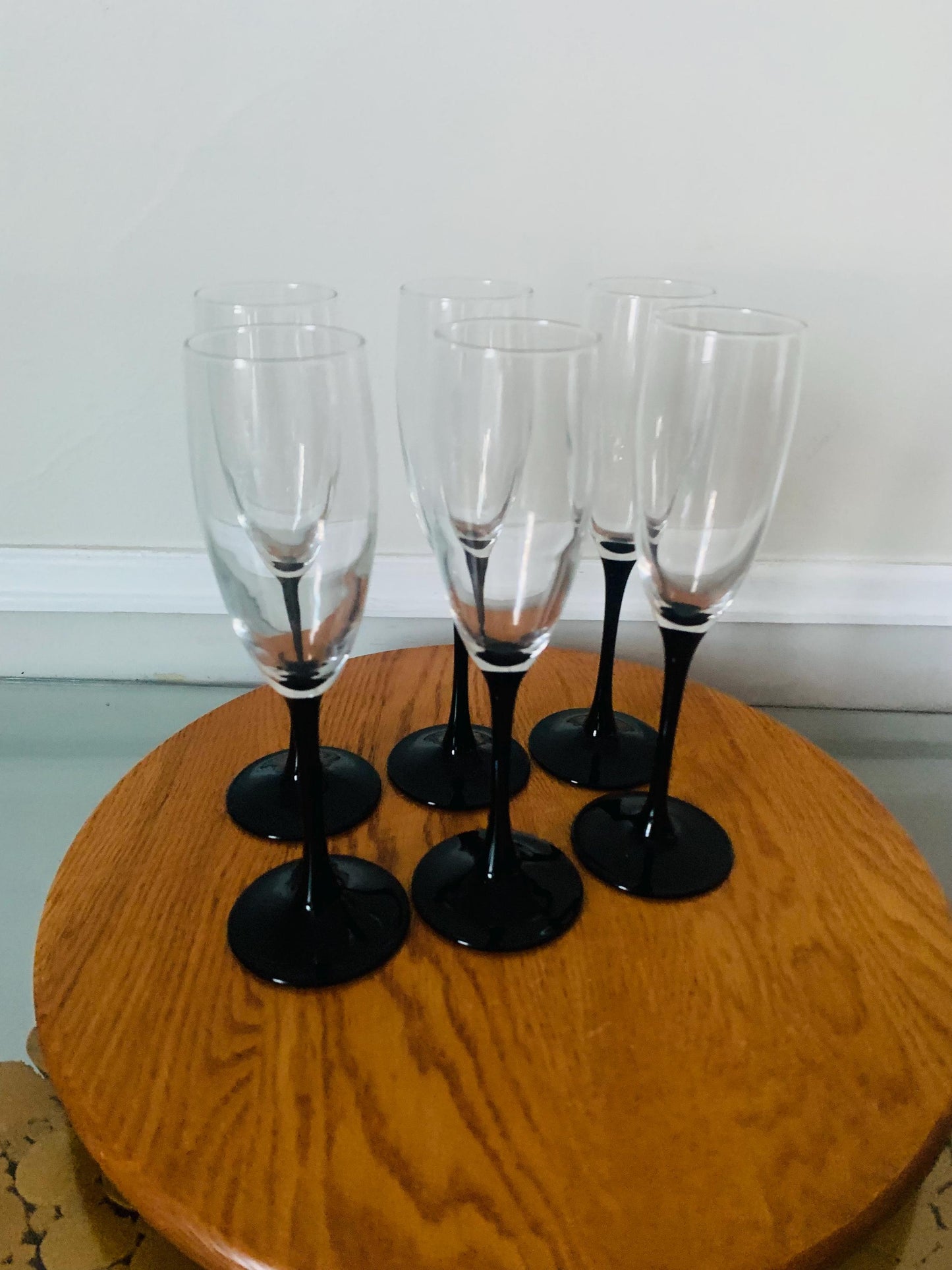 Vintage Set of 6 Black Stem Champagne Flutes