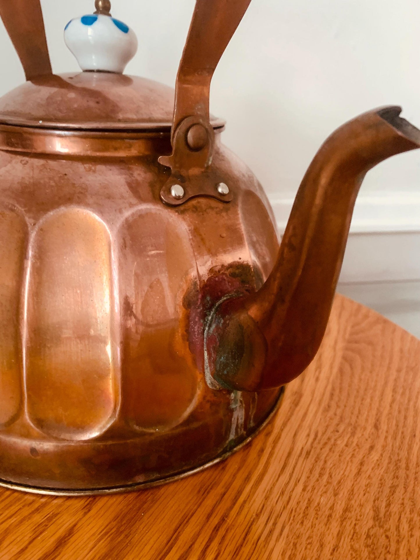 Vintage Copper Kettle with Delft Porcelain Handle Made in Korea