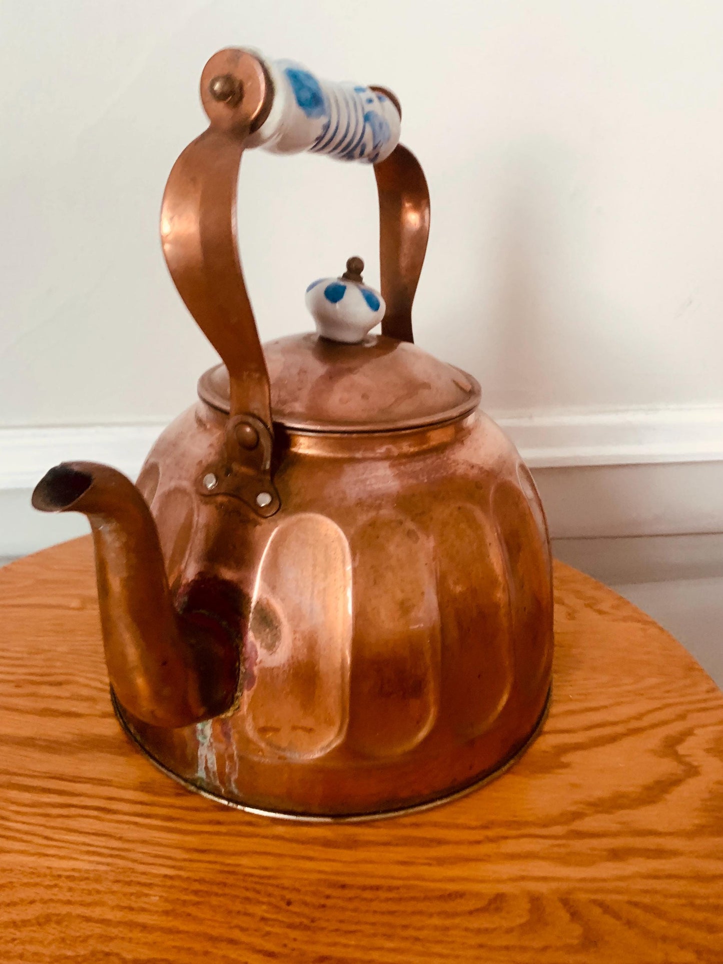 Vintage Copper Kettle with Delft Porcelain Handle Made in Korea