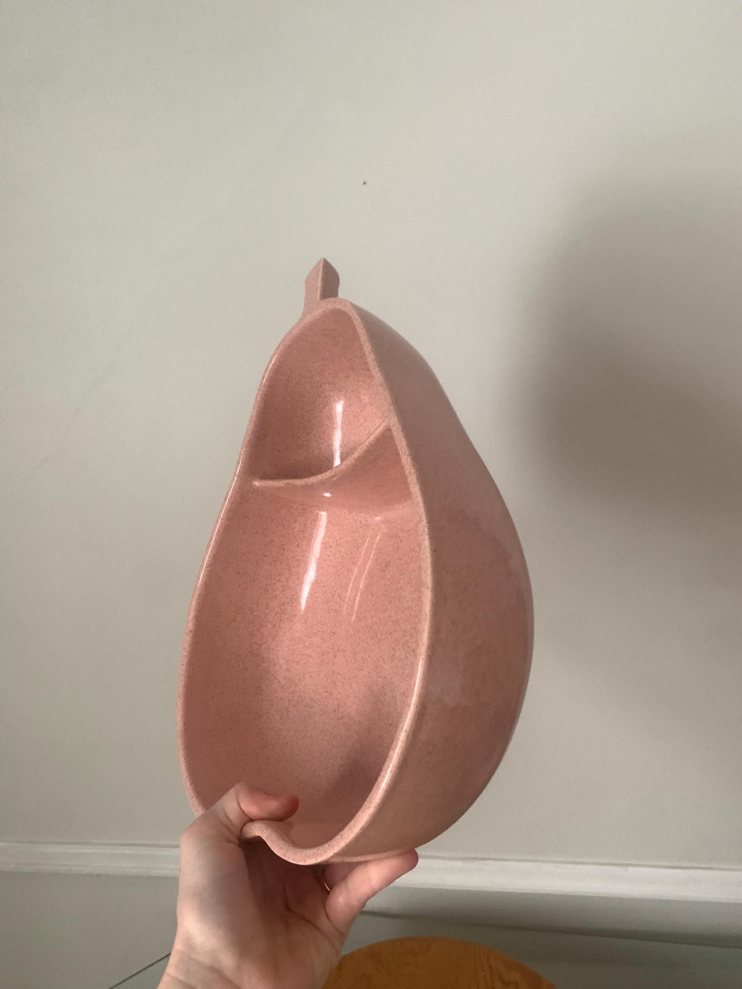 Vintage Pink Pfaltzgraff Ceramic Pottery Pear Shaped Divided Bowl Made in USA