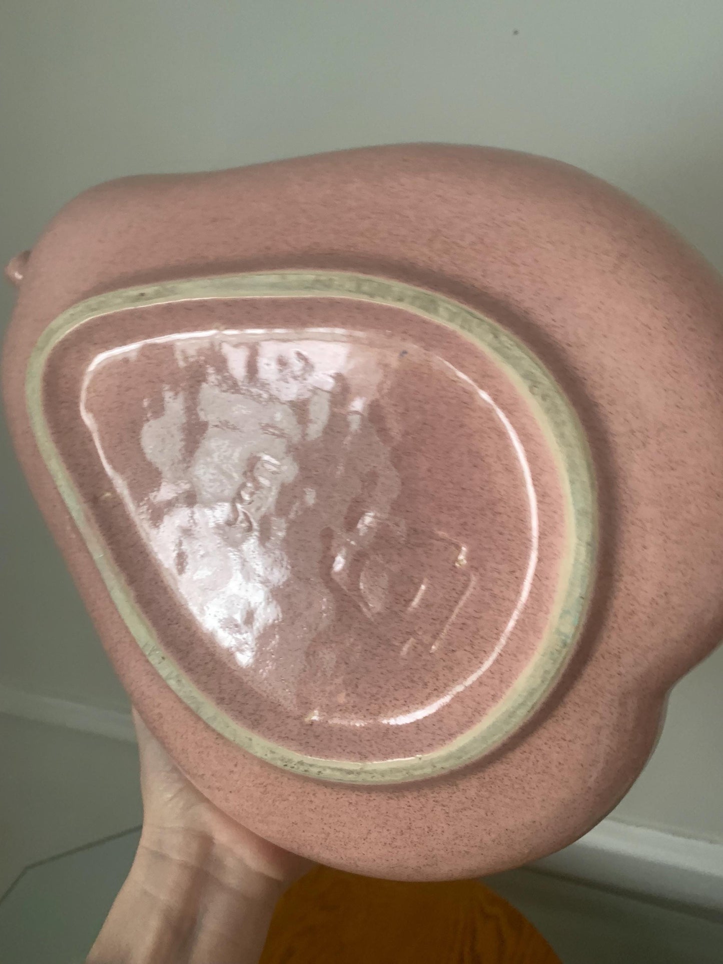 Vintage Pink Pfaltzgraff Ceramic Pottery Pear Shaped Divided Bowl Made in USA