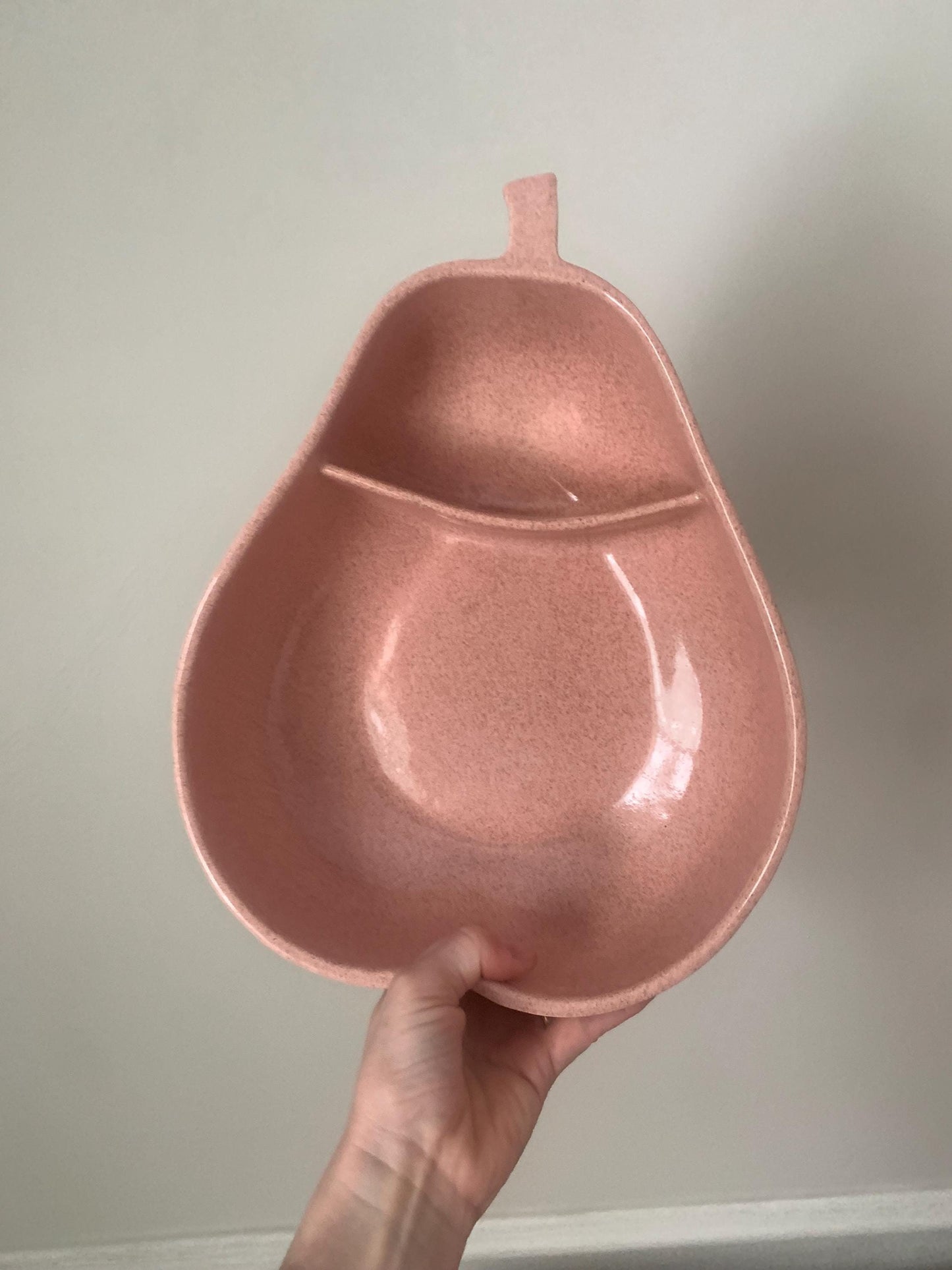 Vintage Pink Pfaltzgraff Ceramic Pottery Pear Shaped Divided Bowl Made in USA