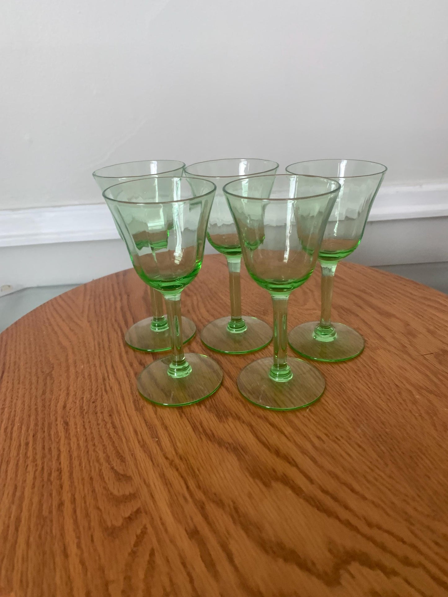 Set of 5 Vintage Light Green Liqueur Glasses