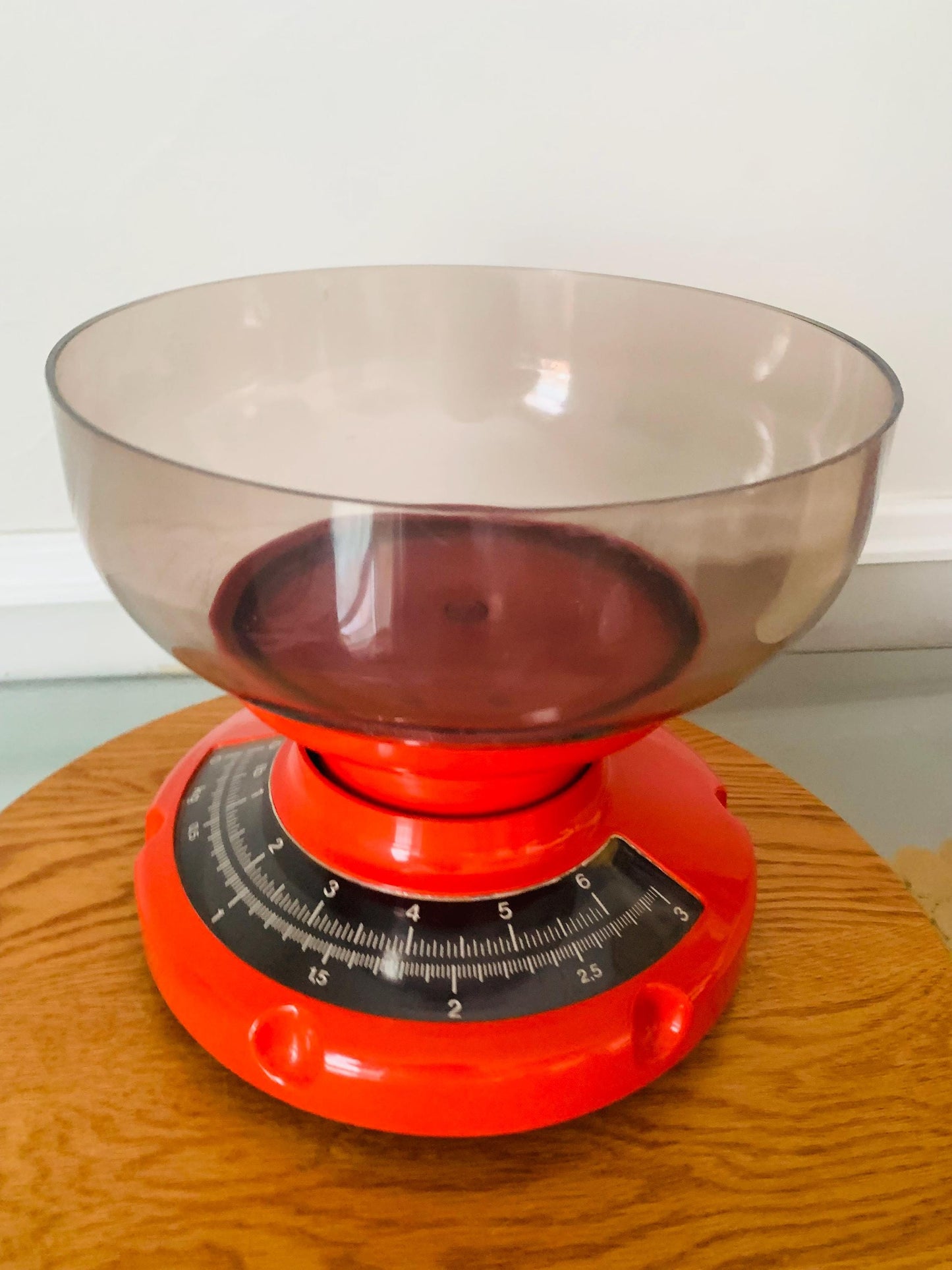 MCM Red Plastic Analog Kitchen Scale with Bowl Attachment Made in Hungary