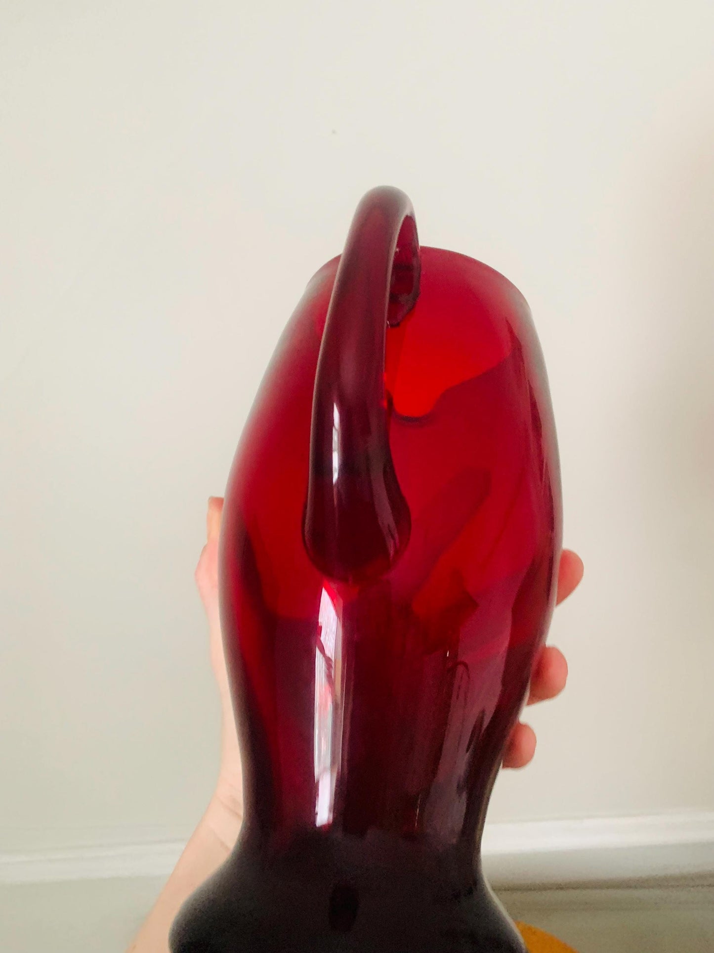 Vintage Red  Handblown Whitefriars Ruby Red Glass Pitcher