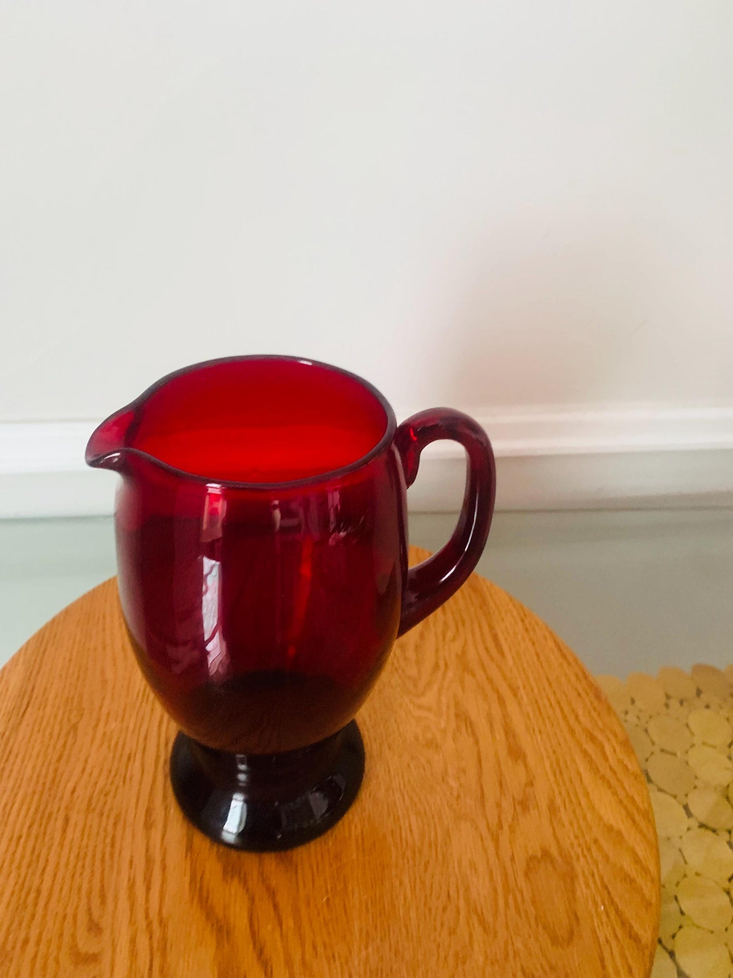 Vintage Red  Handblown Whitefriars Ruby Red Glass Pitcher