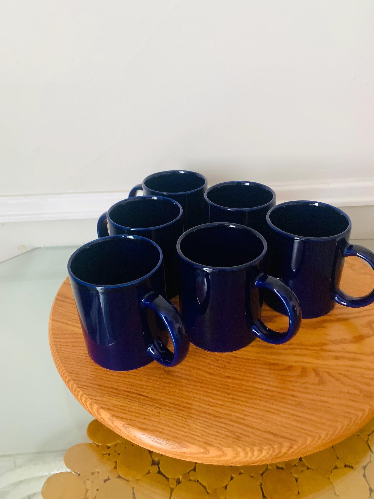 Set of 6 Retro Cobalt Blue Ceramic Mugs