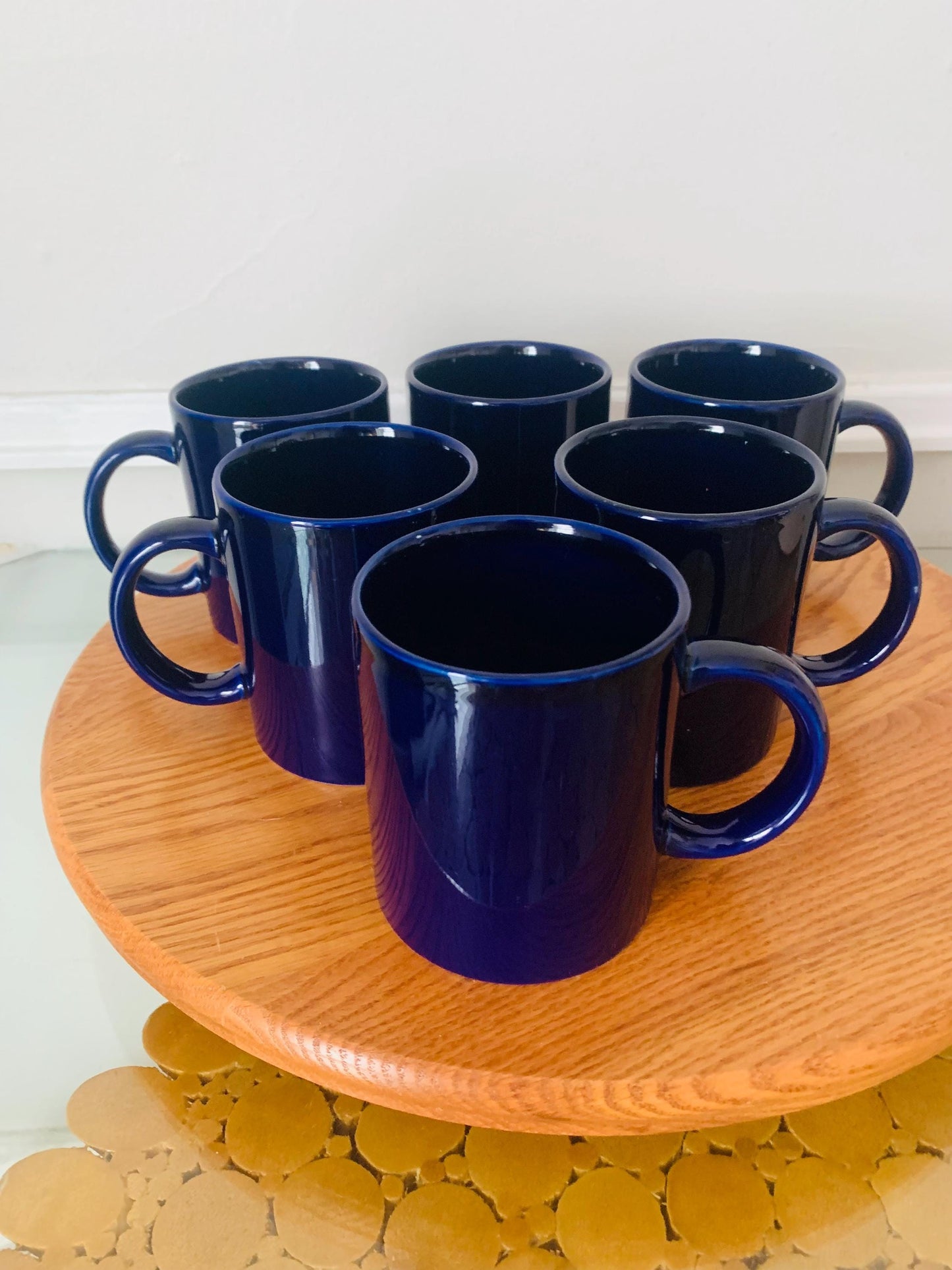 Set of 6 Retro Cobalt Blue Ceramic Mugs