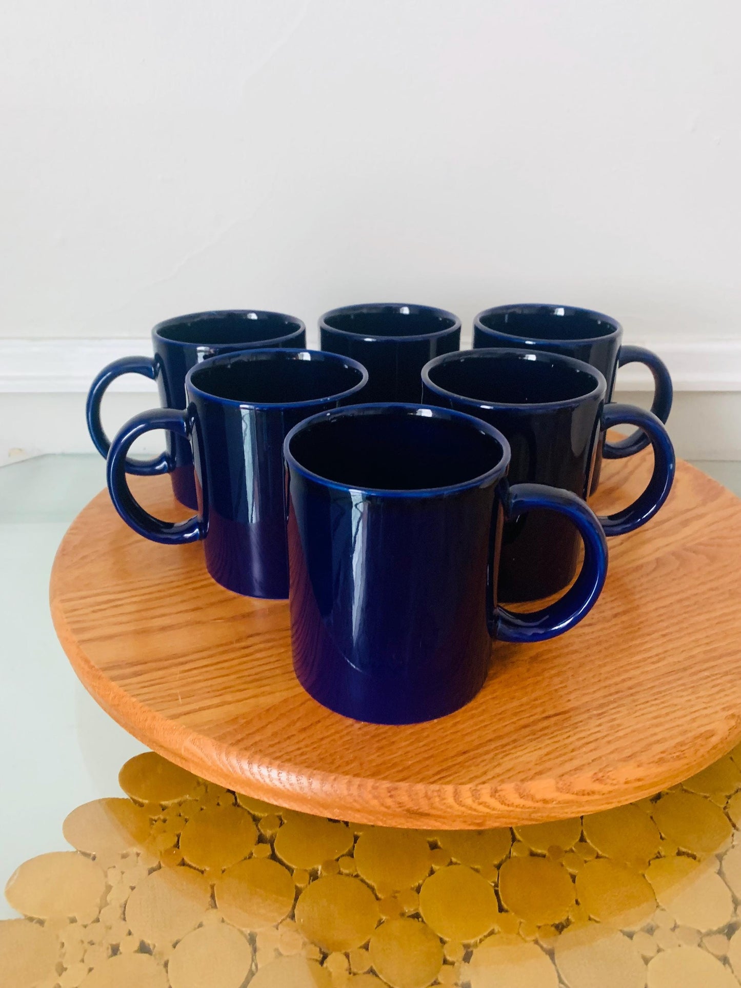 Set of 6 Retro Cobalt Blue Ceramic Mugs