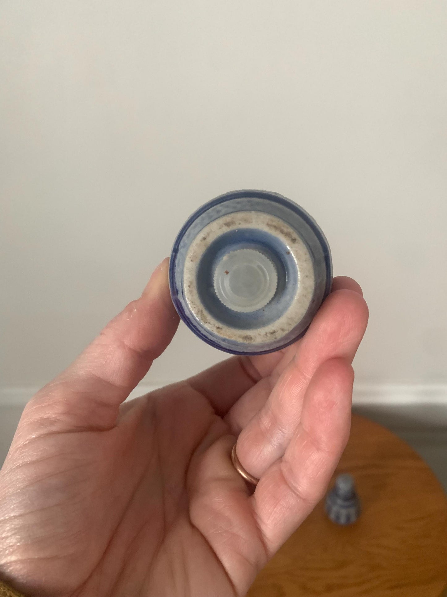 Pair of Small Vintage Salt Glazed Stoneware Cobalt Blue & Gray Salt and Pepper Shakers