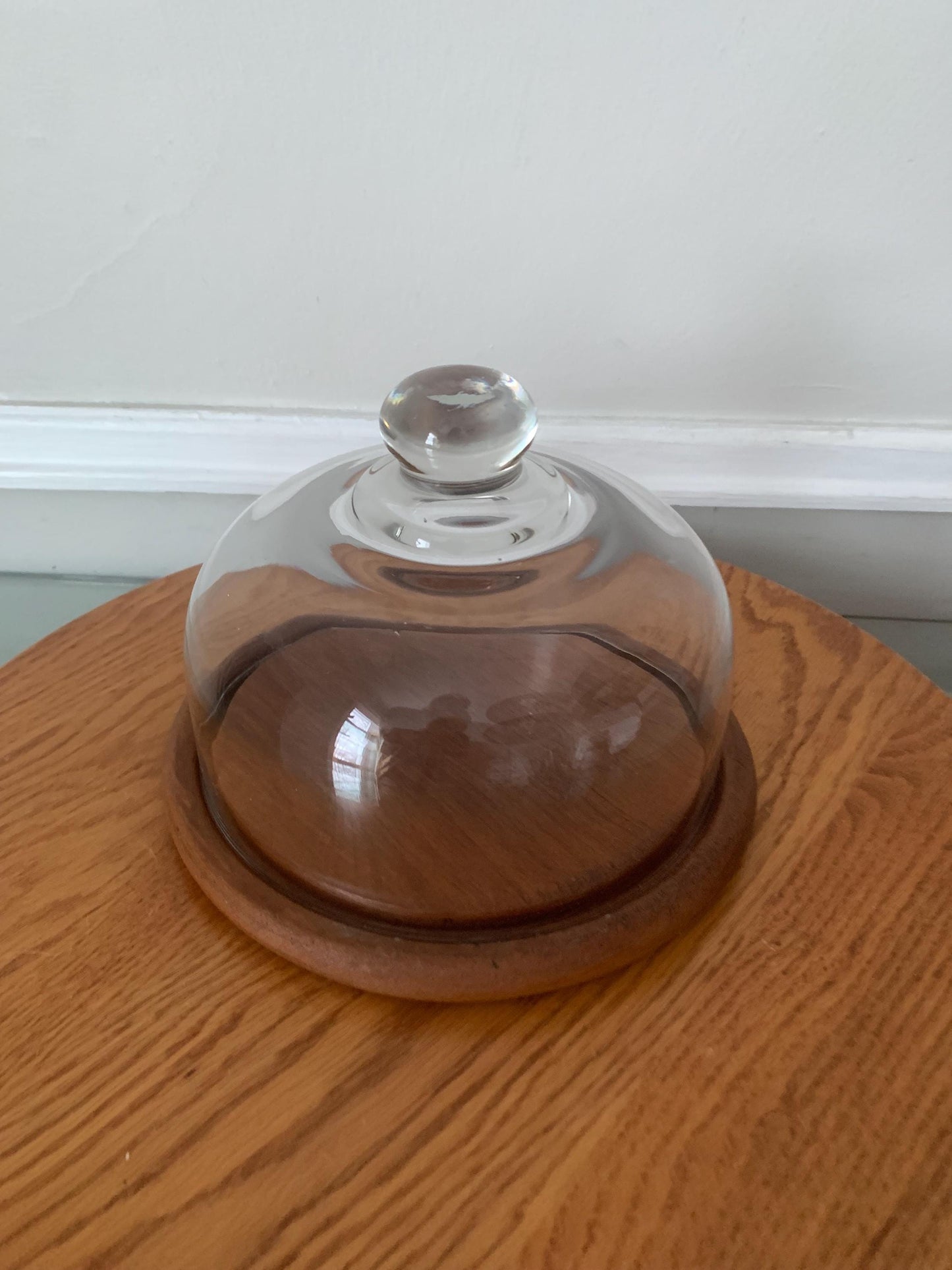 MCM Teak Serving Tray with Glass Dome