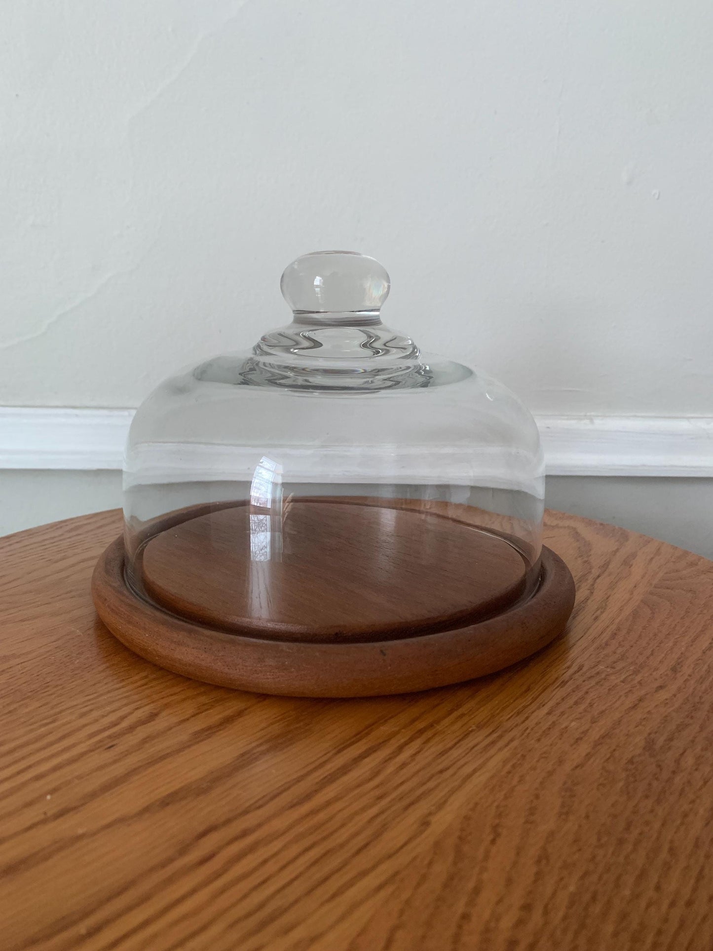 MCM Teak Serving Tray with Glass Dome