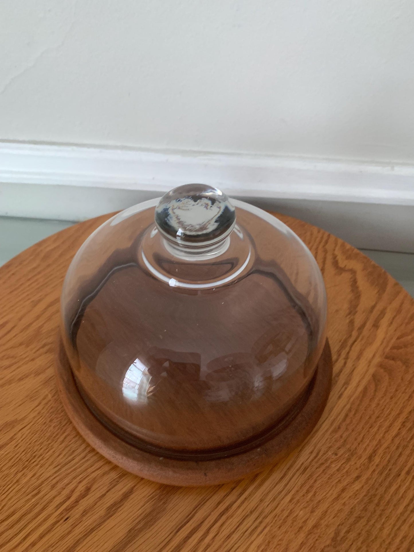 MCM Teak Serving Tray with Glass Dome