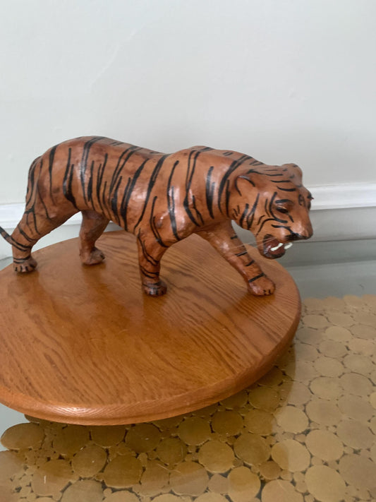 Small Hand Crafted Leather Tiger Sculpture