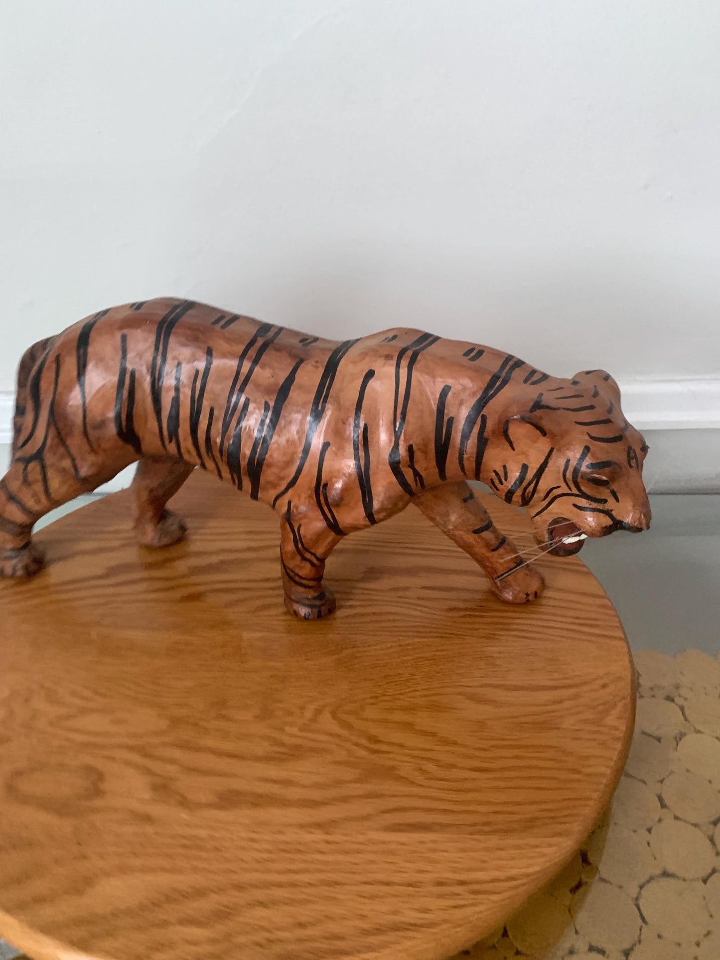 Small Hand Crafted Leather Tiger Sculpture
