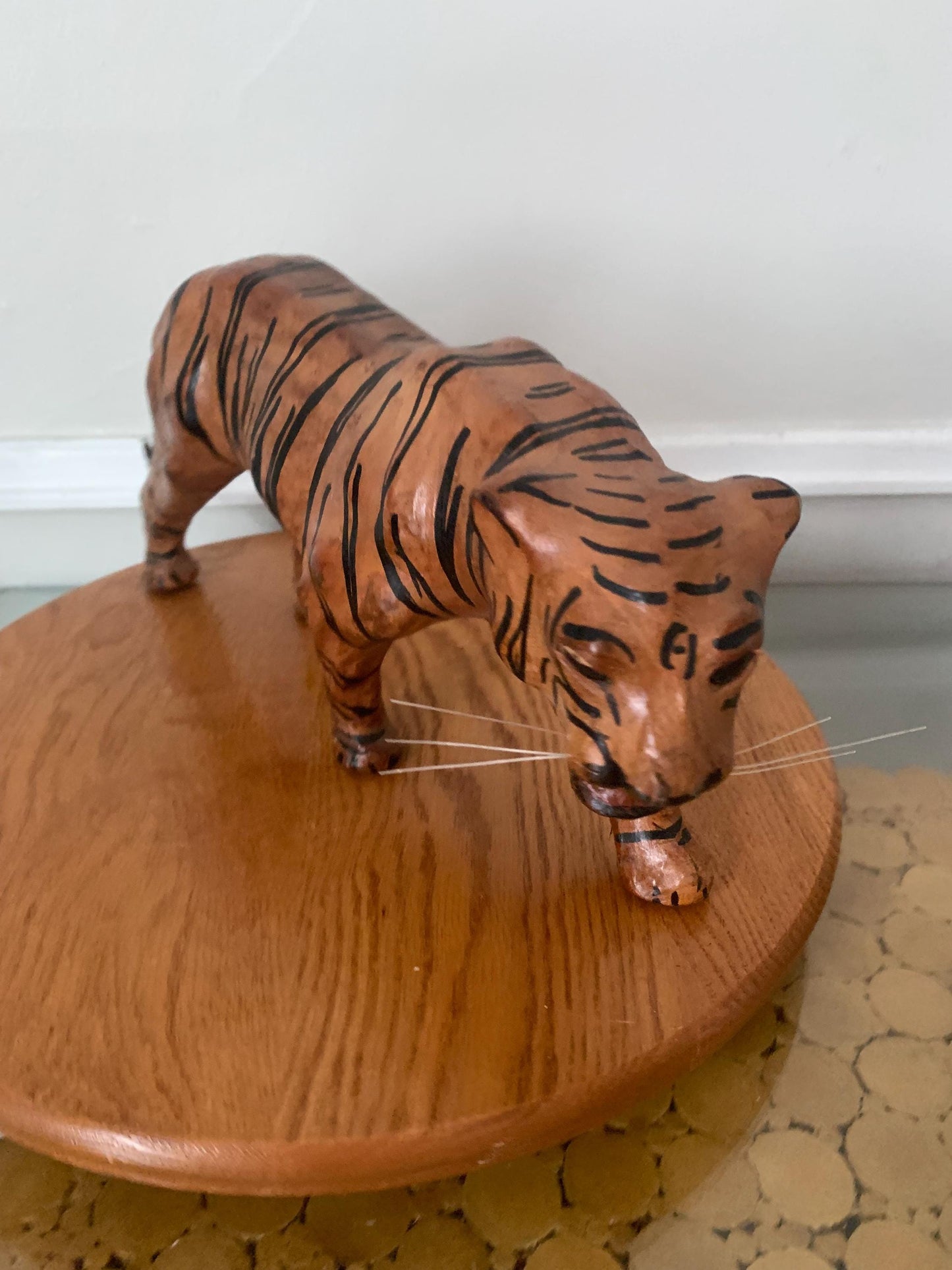 Small Hand Crafted Leather Tiger Sculpture