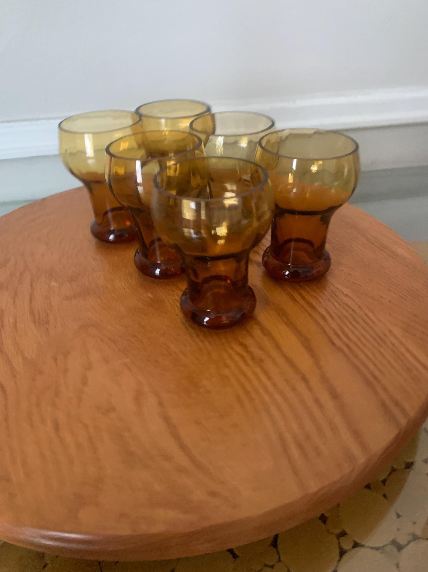 Set of 6 MCM Short Amber Juice Glass
