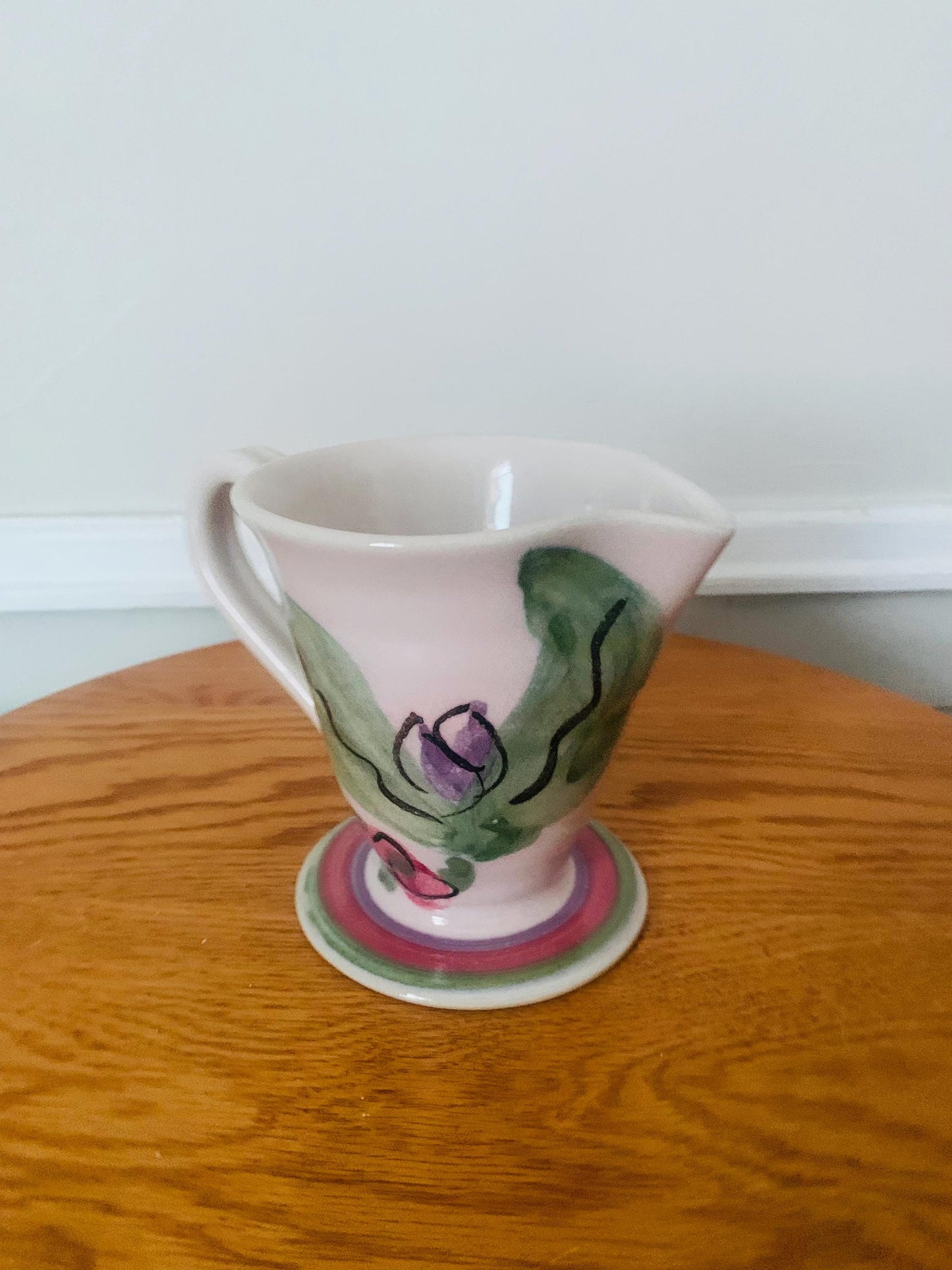 Handmade Hillborn Pottery Creamer with Pink Flower Made in Canada