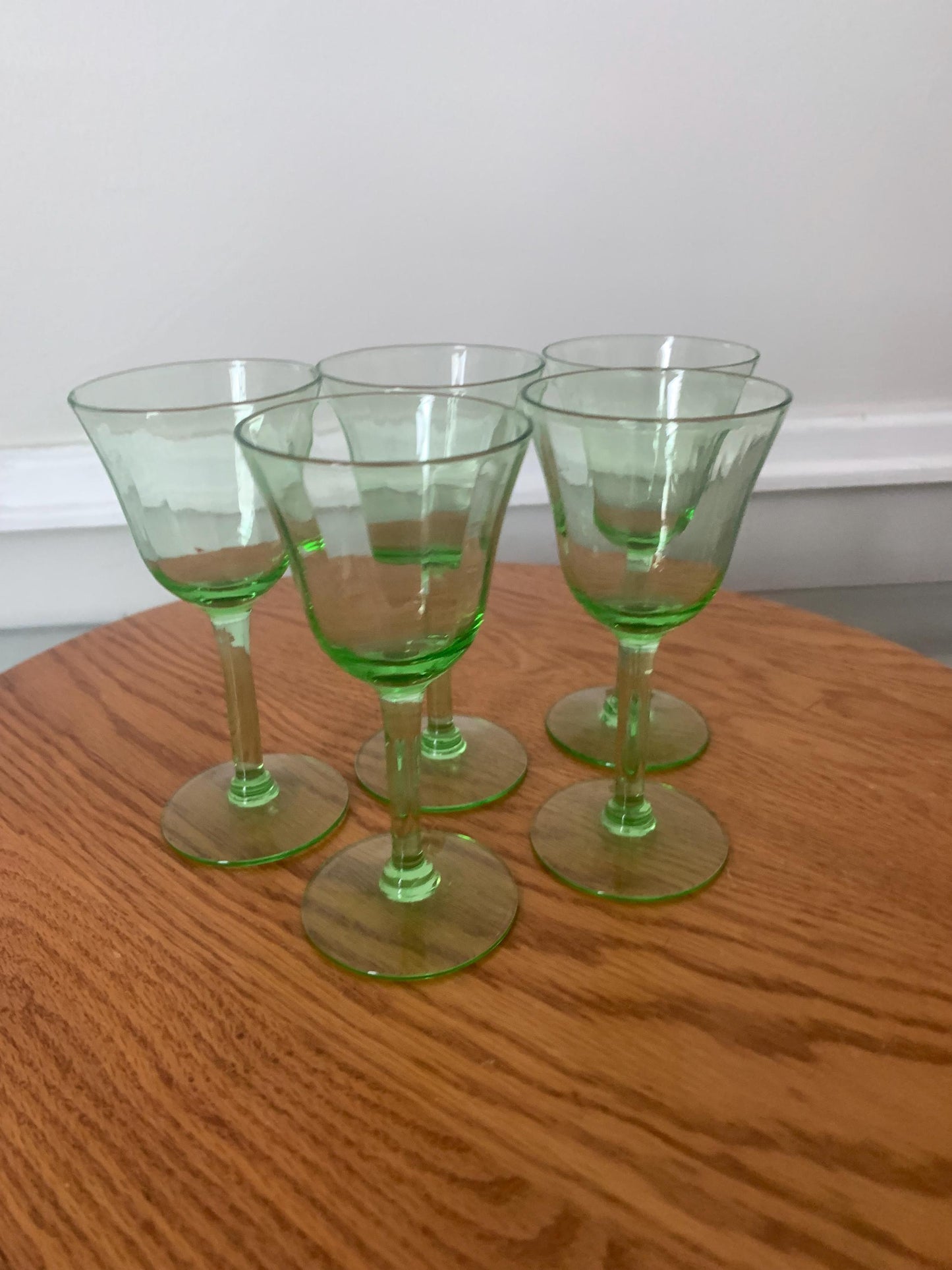 Set of 5 Vintage Light Green Liqueur Glasses
