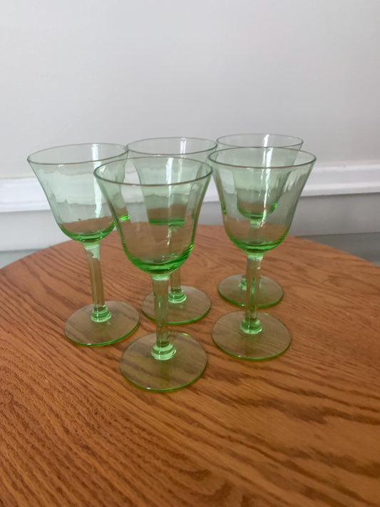 Set of 5 Vintage Light Green Liqueur Glasses