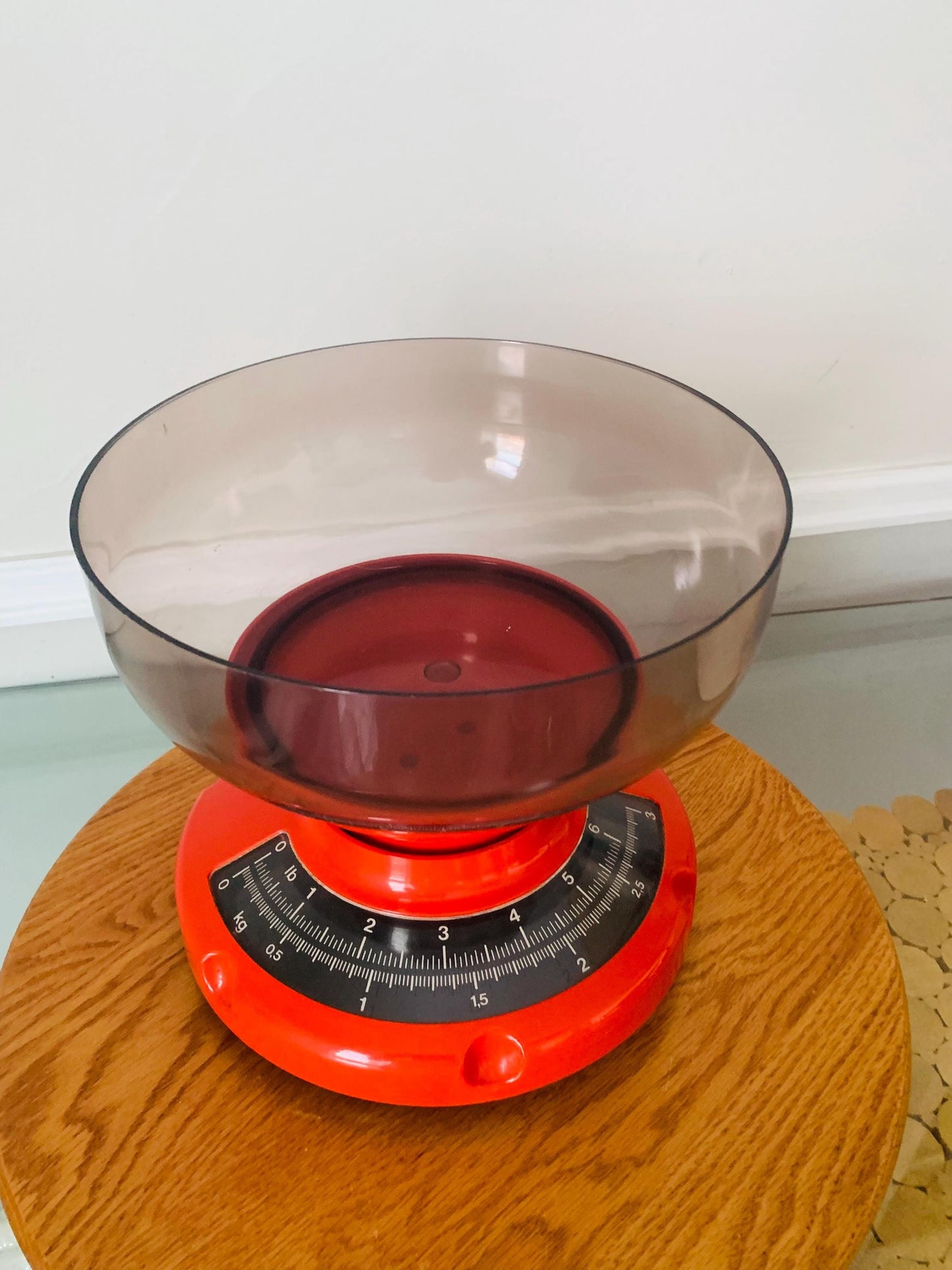 MCM Red Plastic Analog Kitchen Scale with Bowl Attachment Made in Hungary