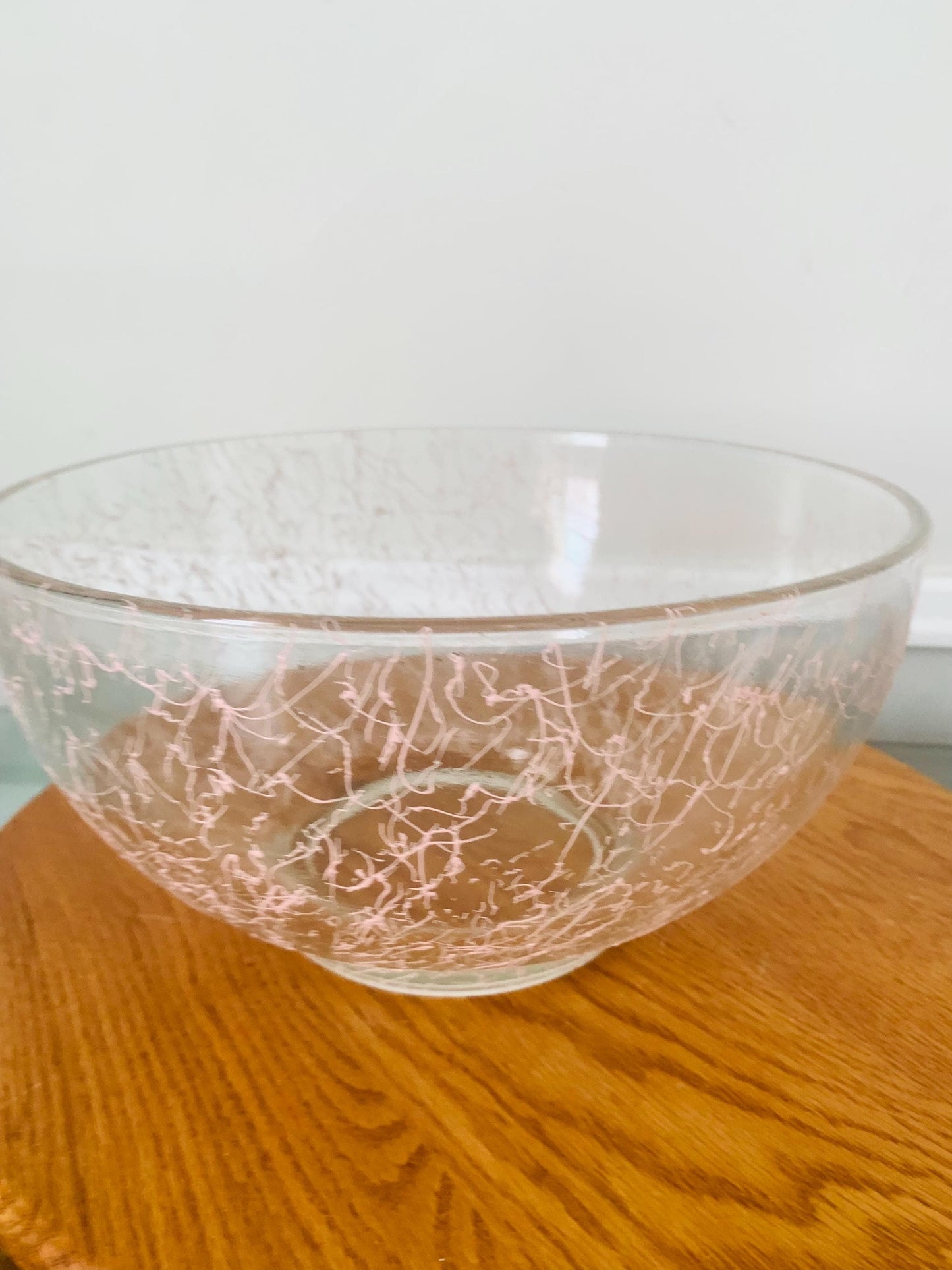 MCM Large Clear Glass Bowl with Pink Splatter Design