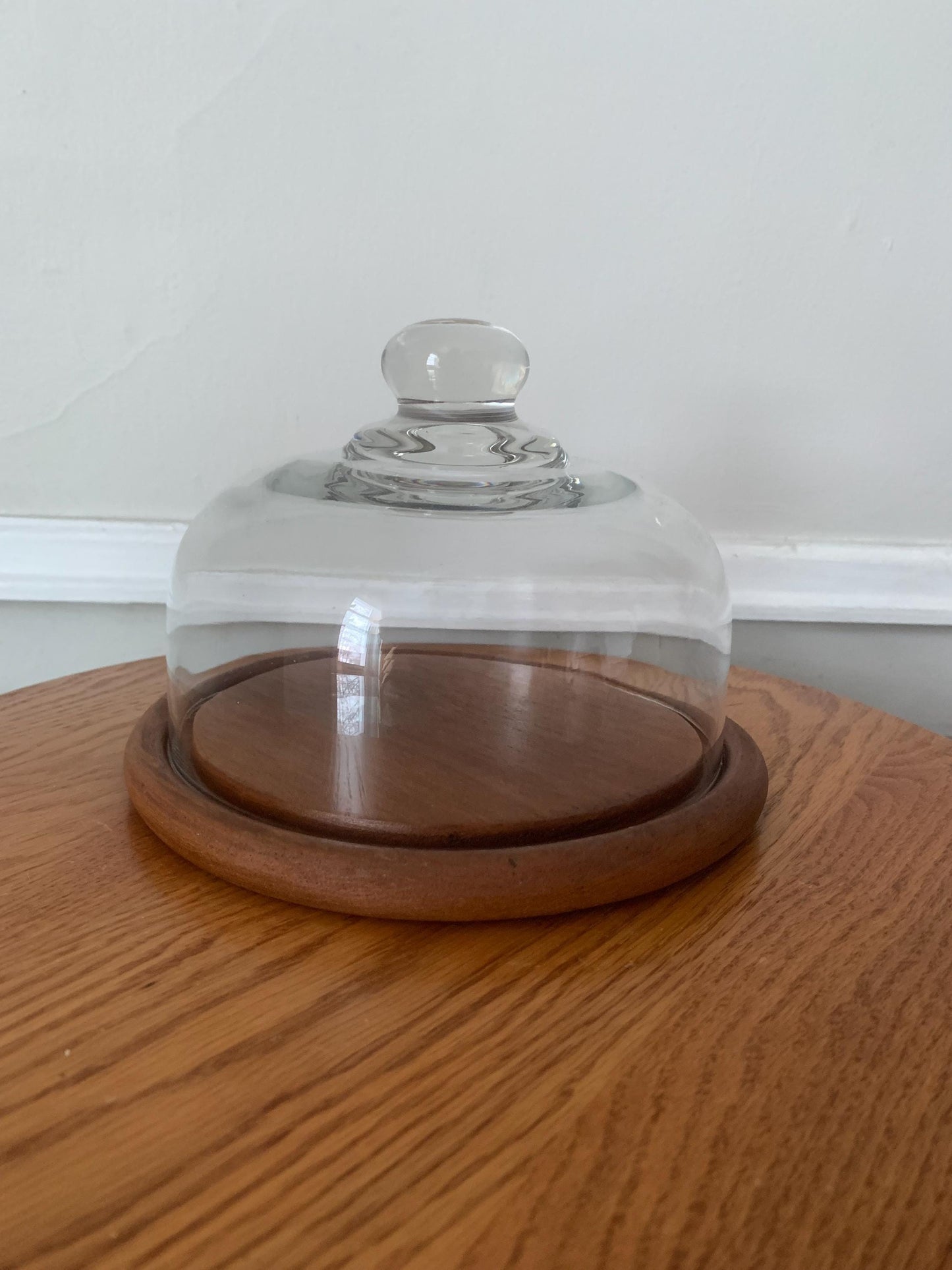 MCM Teak Serving Tray with Glass Dome