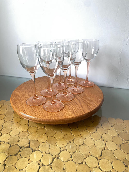 Retro Set of 8 Pink Stem Red Wine Glasses